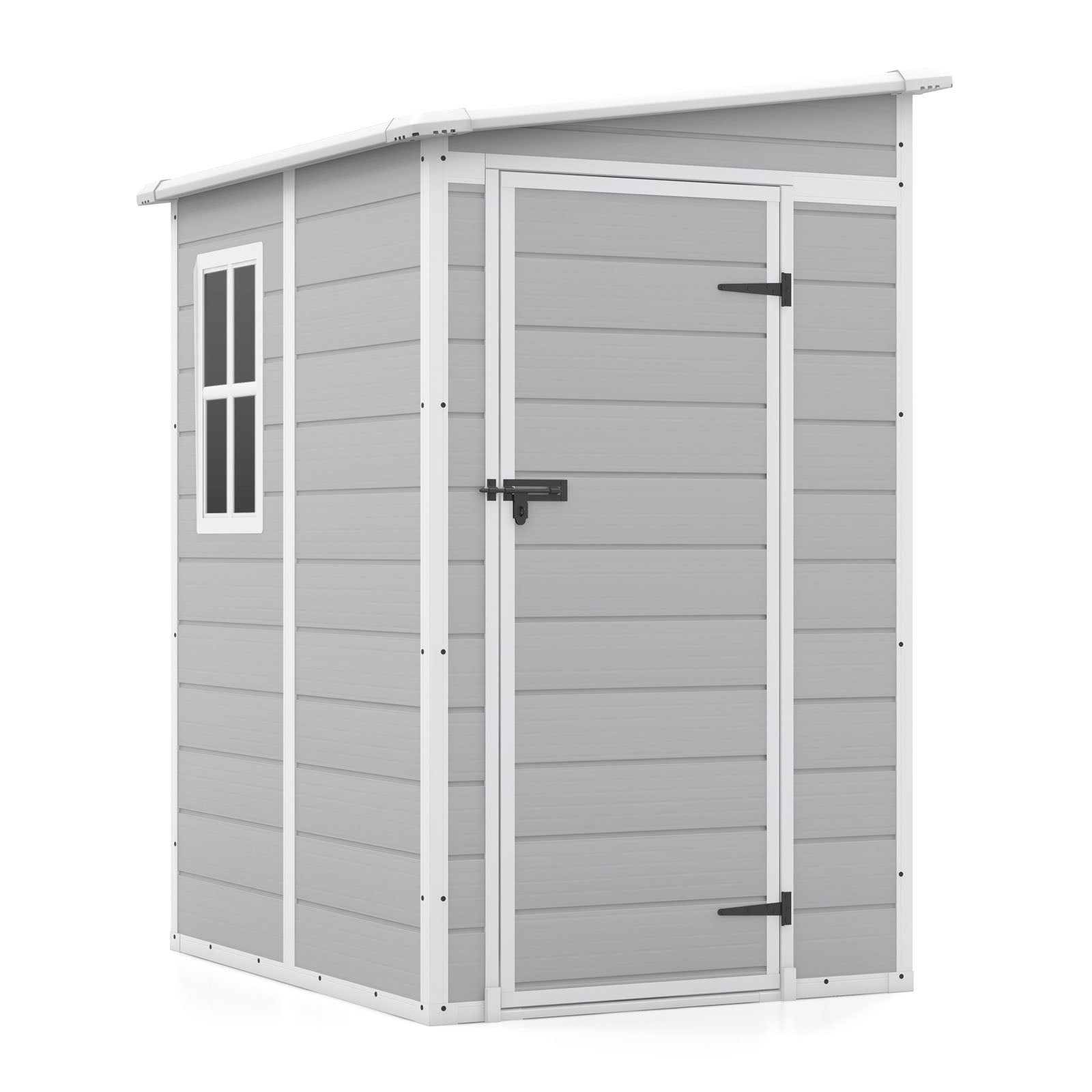 Patiowell 5x4 FT Resin Storage Shed with Floor, Window & Lockable Door – Weatherproof Outdoor Shed for Garden Tools, Bikes, Gray, Platform