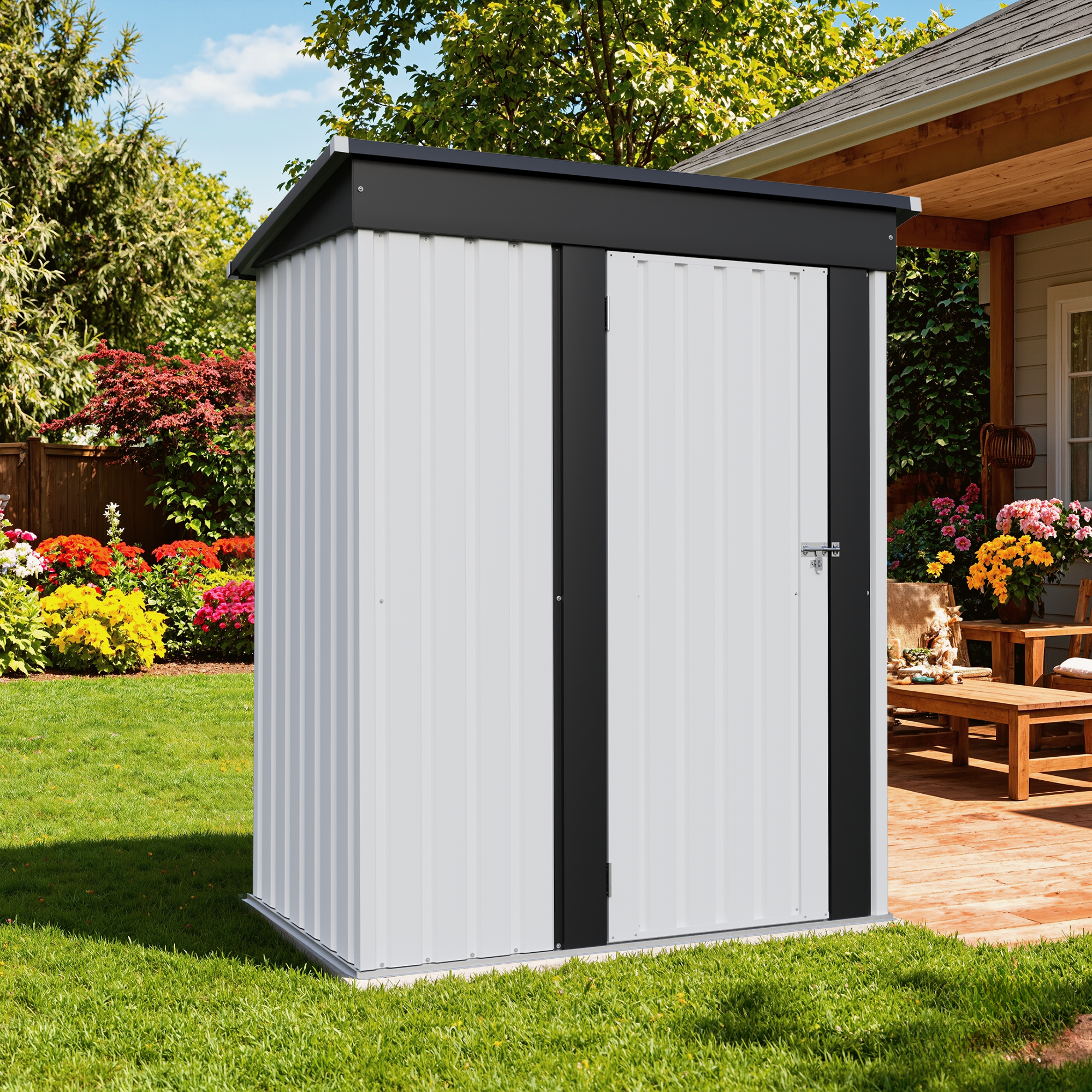 Patiowell 5x3 Metal Shed with Sloped Roof and Lockable Door (White)