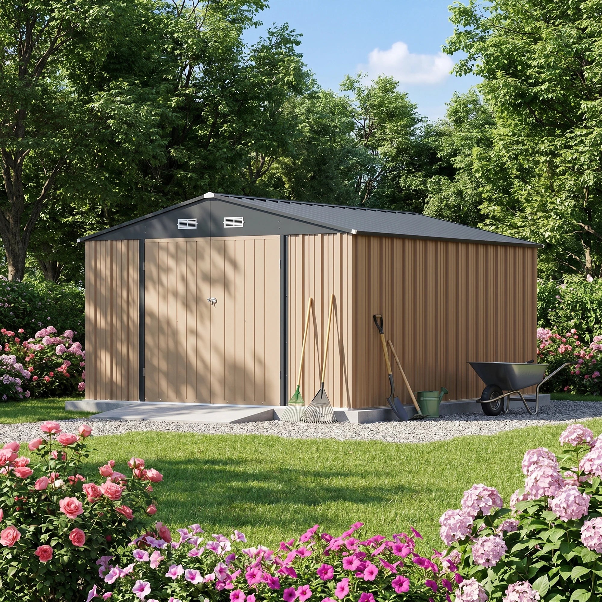 Patiowell 10x12 metal shed brown