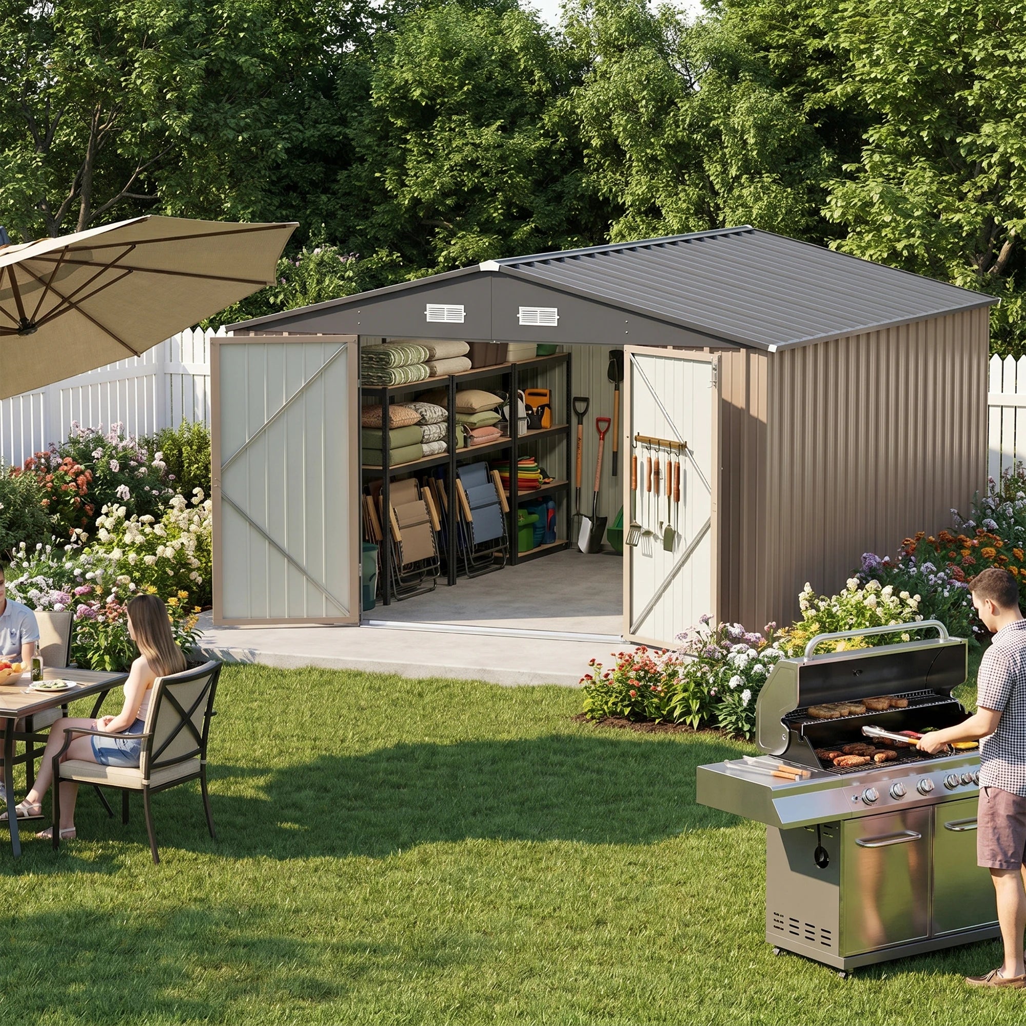 Patiowell 10x12 metal shed brown