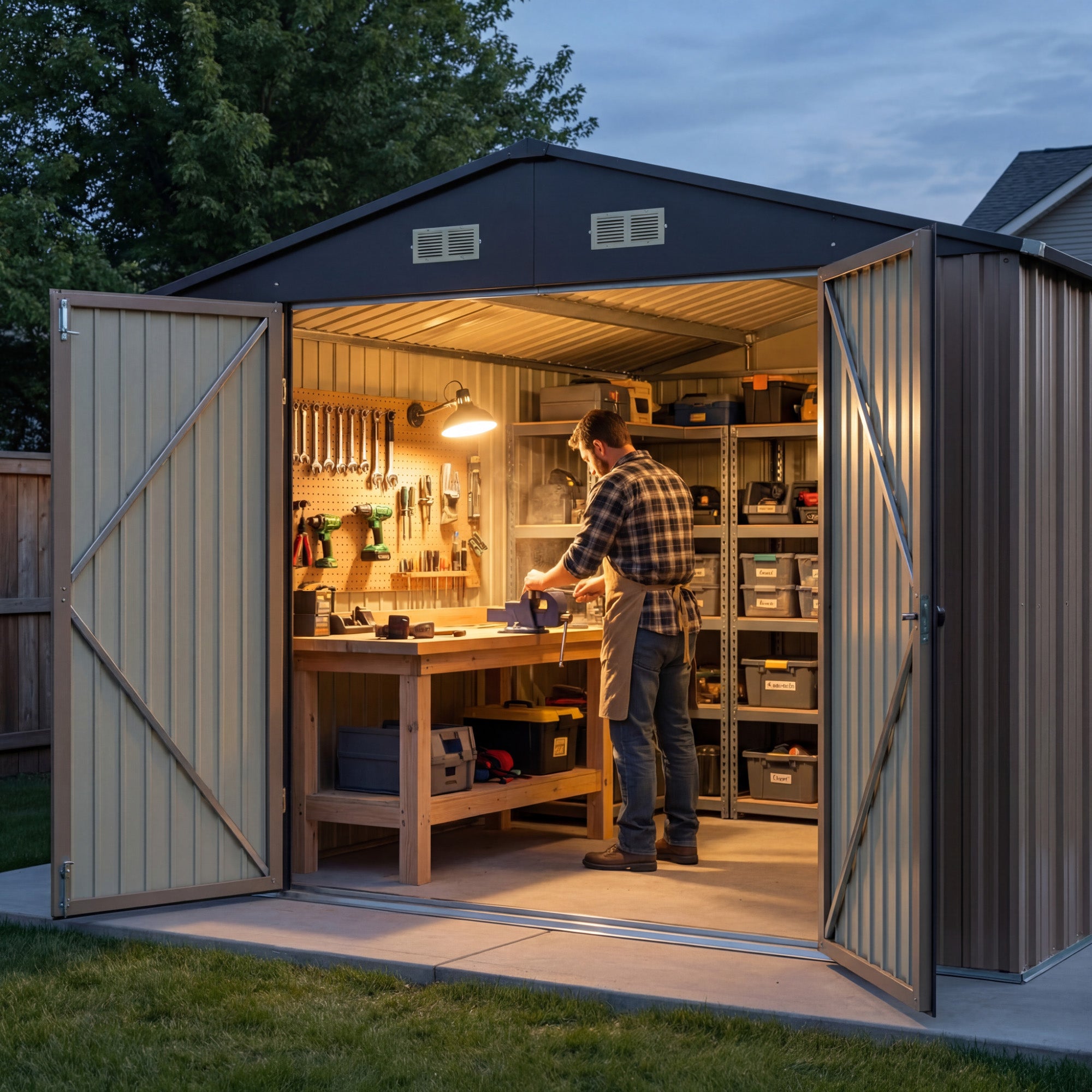 Patiowell 10x12 Metal Shed with Vents, Brown