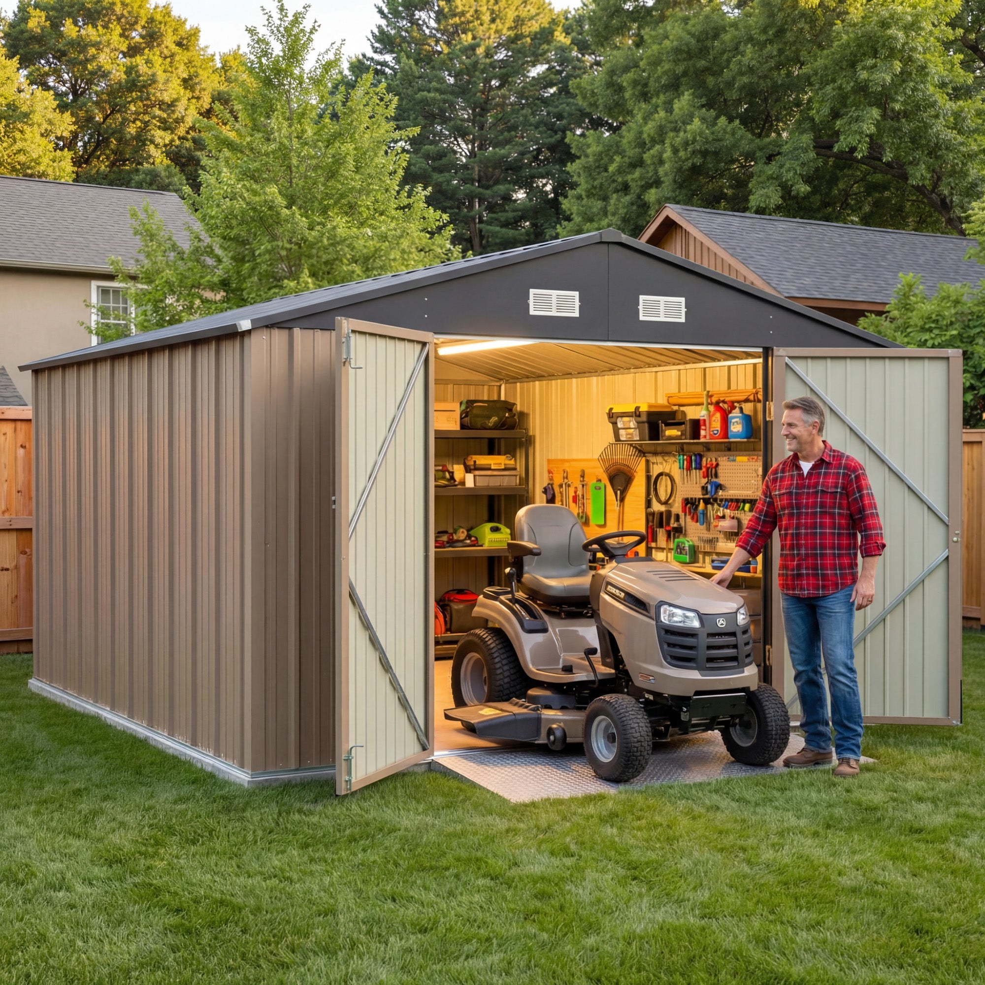 Patiowell 10x12 Metal Shed with Vents, Brown