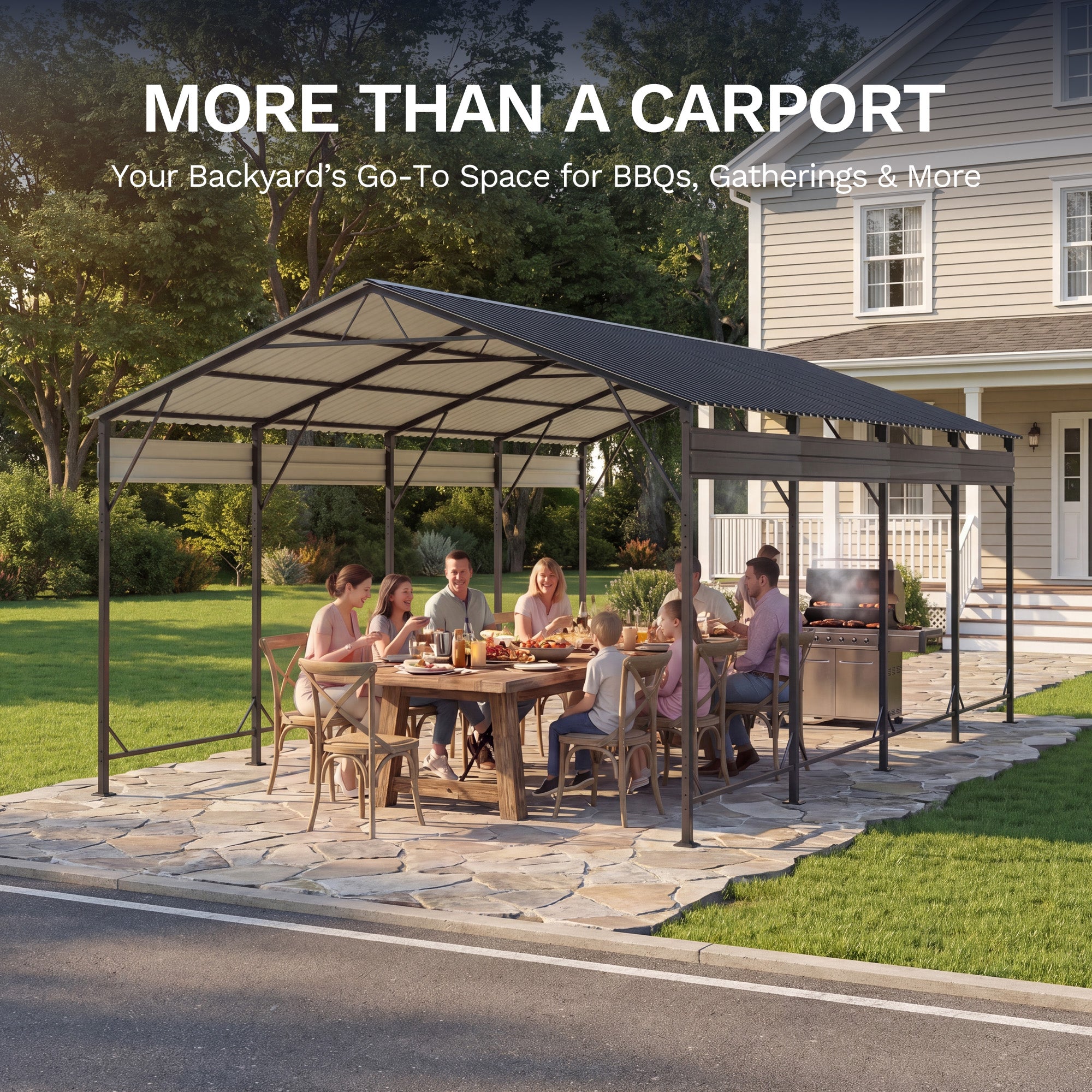 Patiowell 12'x20' Metal Carport with Vertical Roof, Black