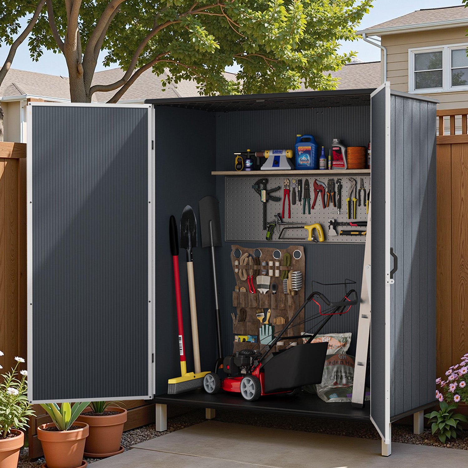 Patiowell 5x3 Plastic Outdoor Storage Shed with Lockable Door, Dark Gray