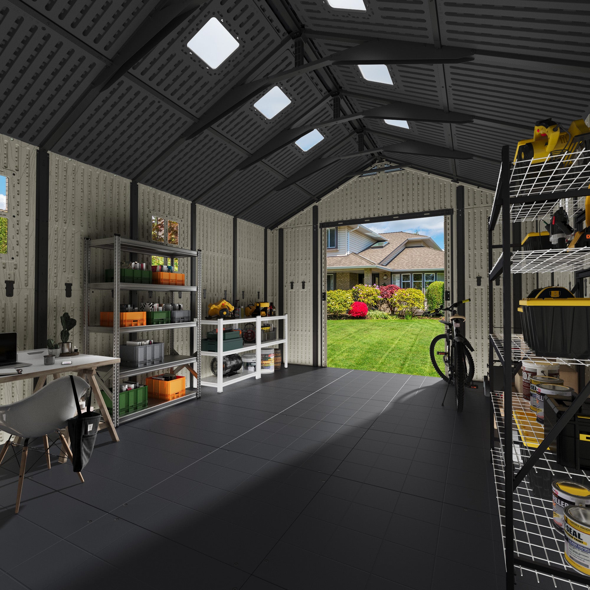 Patiowell 10x16ft Kick-it Plastic Storage Shed with Skylight & Windows