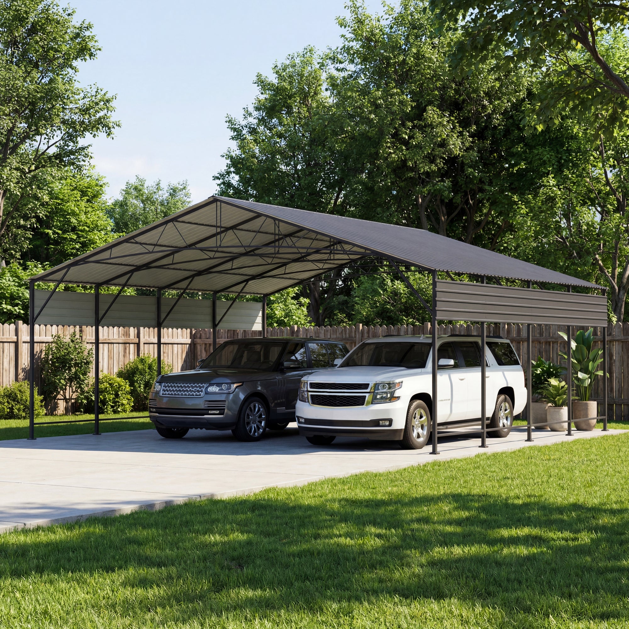 Patiowell 20x20 ft Outdoor Metal Carport, Black