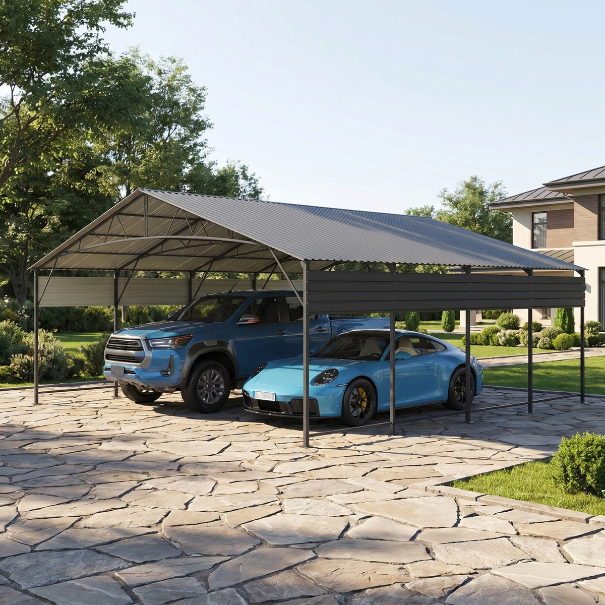 Patiowell 20x20 ft Outdoor Metal Carport, Black