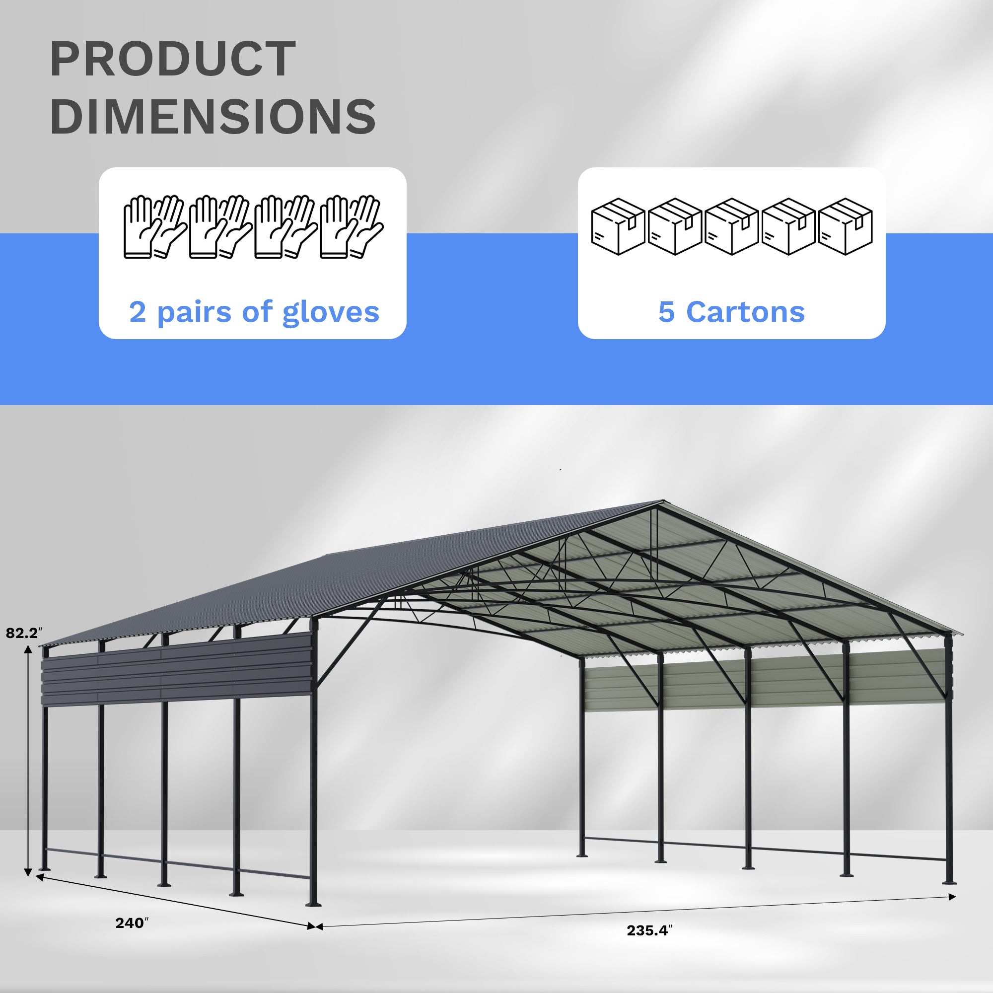Patiowell 20x20 ft Outdoor Metal Carport, Black