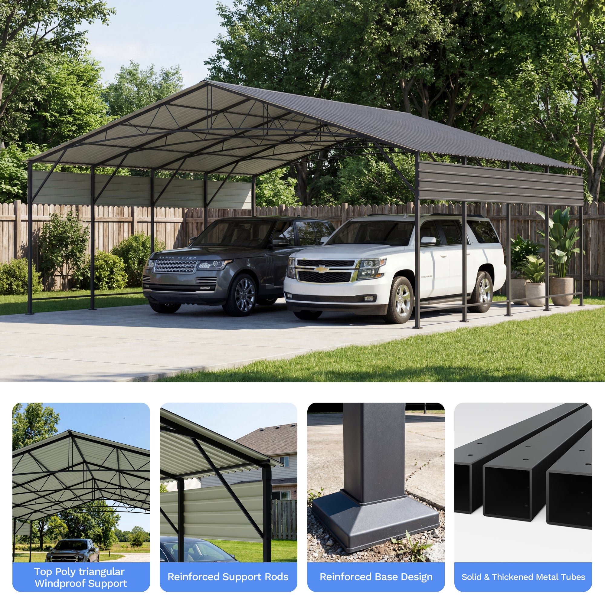 Patiowell 20x20 ft Outdoor Metal Carport, Black
