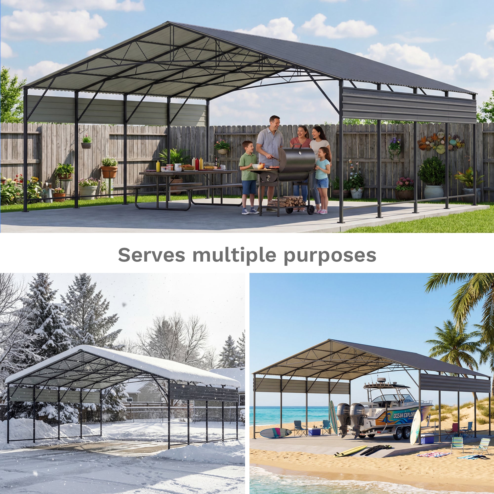 Patiowell 20x20 ft Outdoor Metal Carport, Black