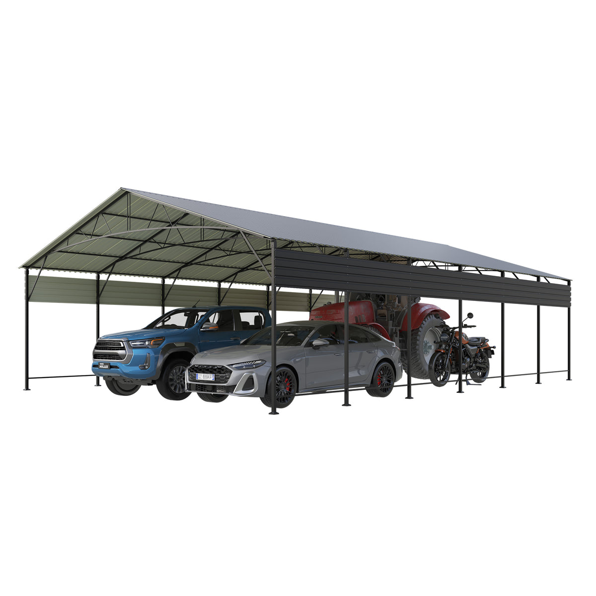 Patiowell 20x30 ft Outdoor Metal Carport, Black
