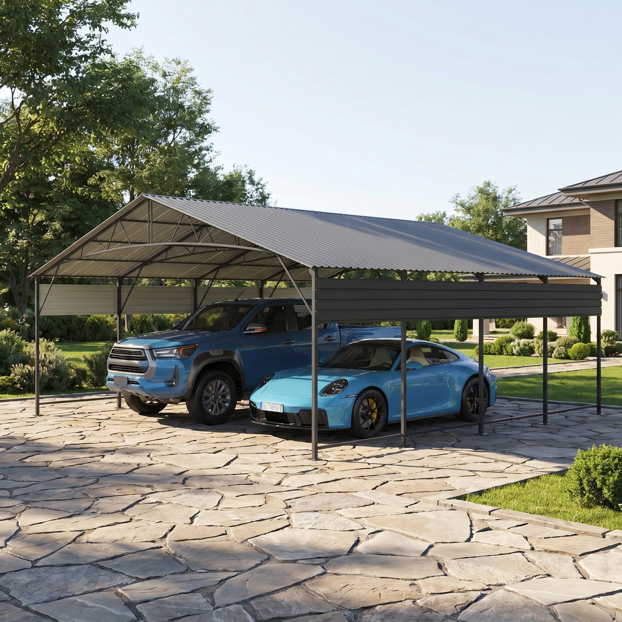 Patiowell 20x20 ft Outdoor Metal Carport, Black