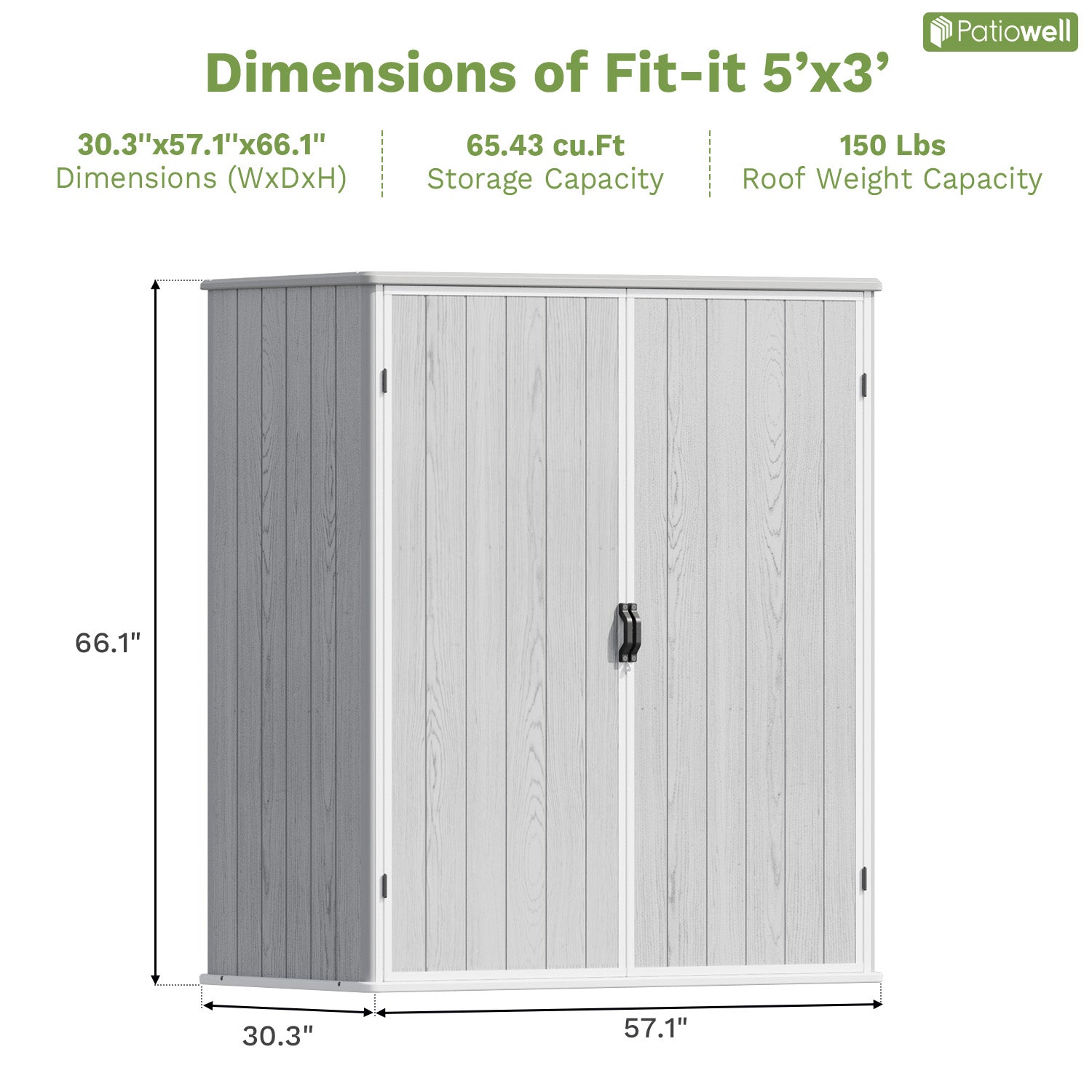 Patiowell 5x3 Plastic Outdoor Storage Shed with Lockable Door, Gray