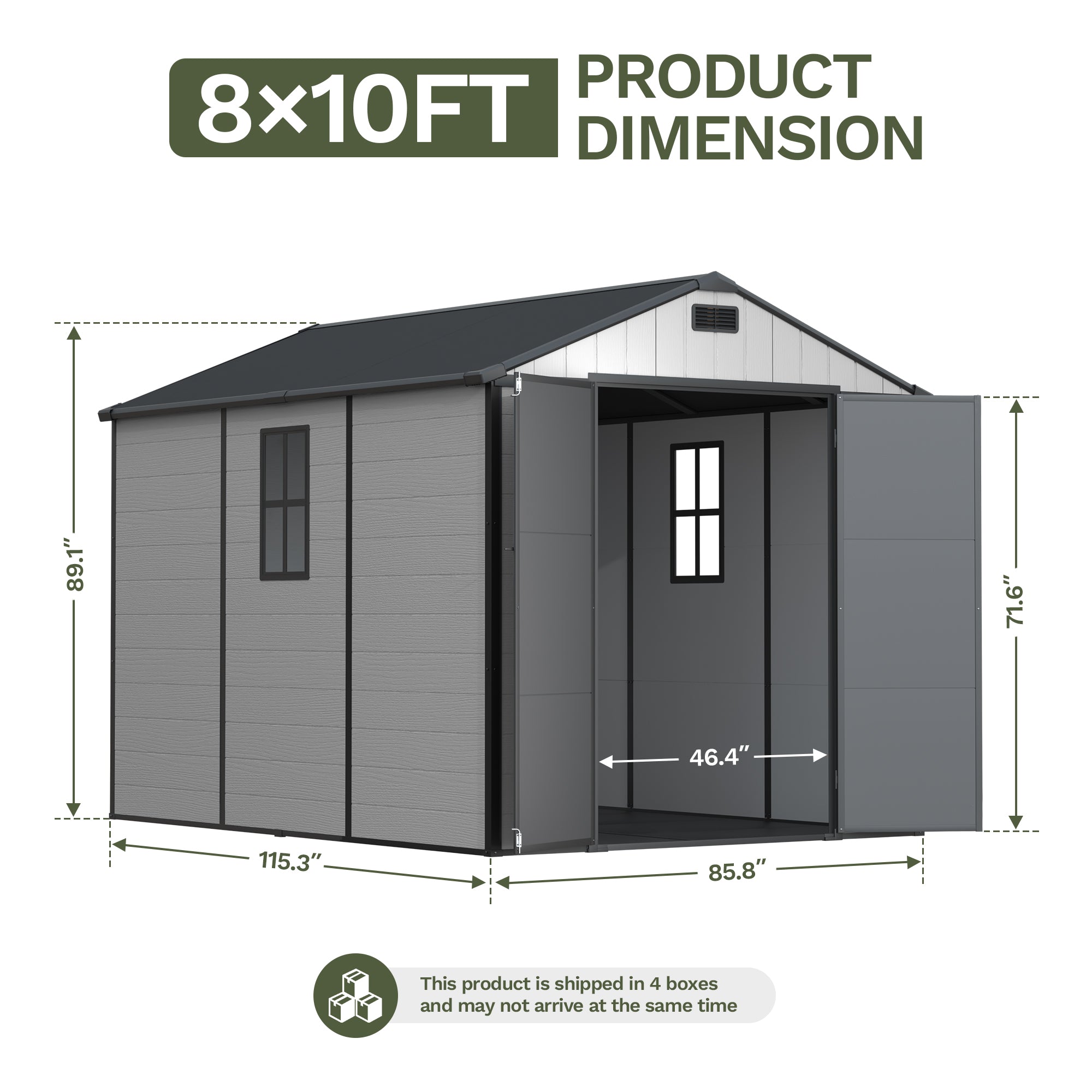 Patiowell 8x10 Plastic Storage Shed with Window and Lockable Door, Gray
