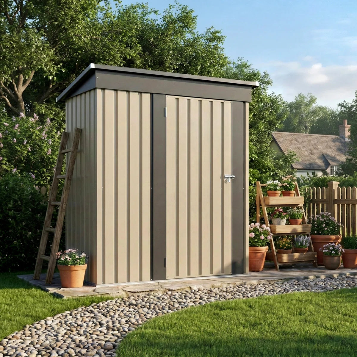 Patiowell 5x3 Metal Shed with Floor Frame, Brown