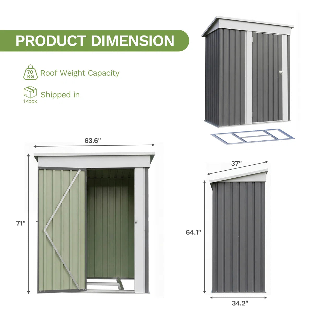 Patiowell 5x3 Metal Shed with Floor Frame, Gray