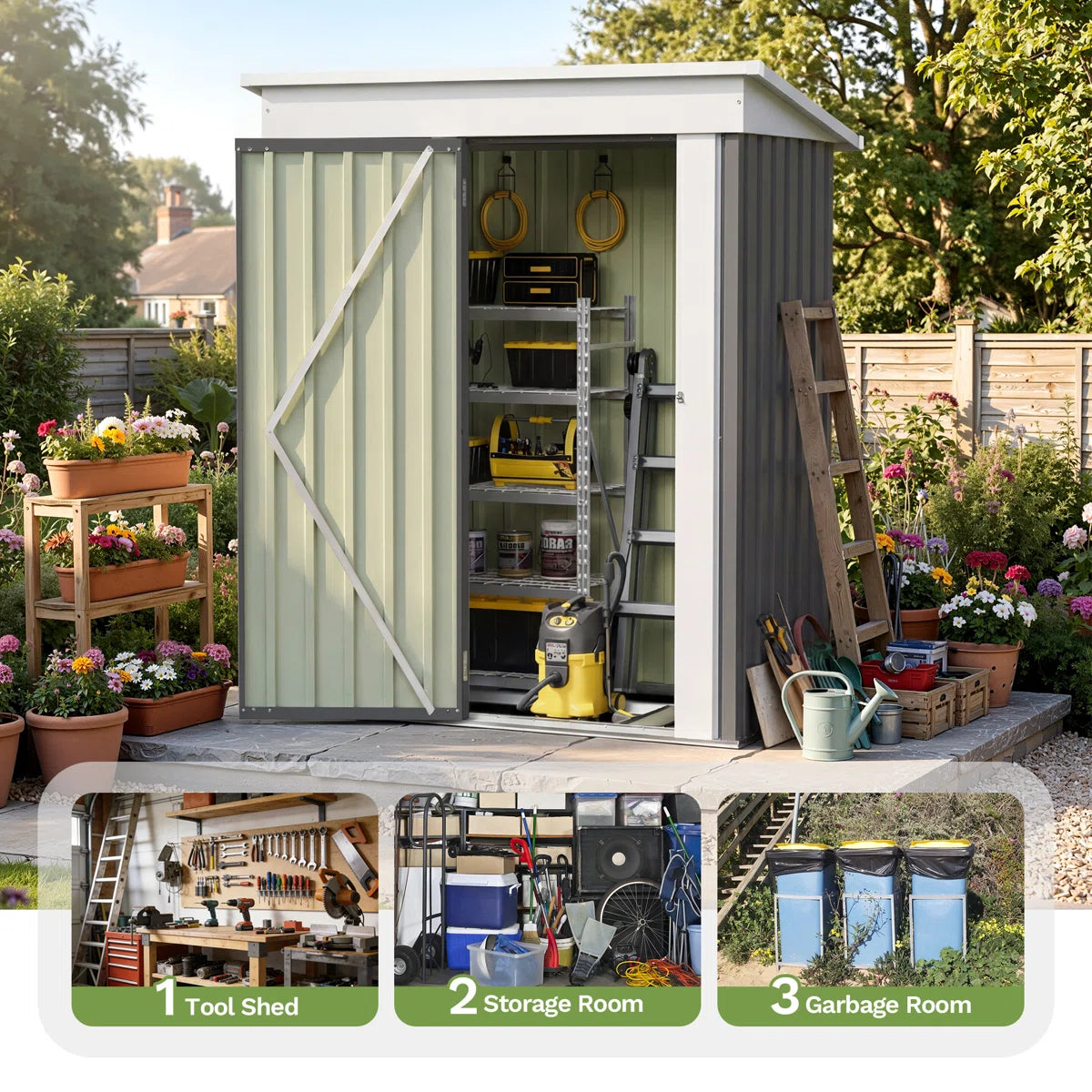 Patiowell 5x3 Metal Shed with Floor Frame, Gray