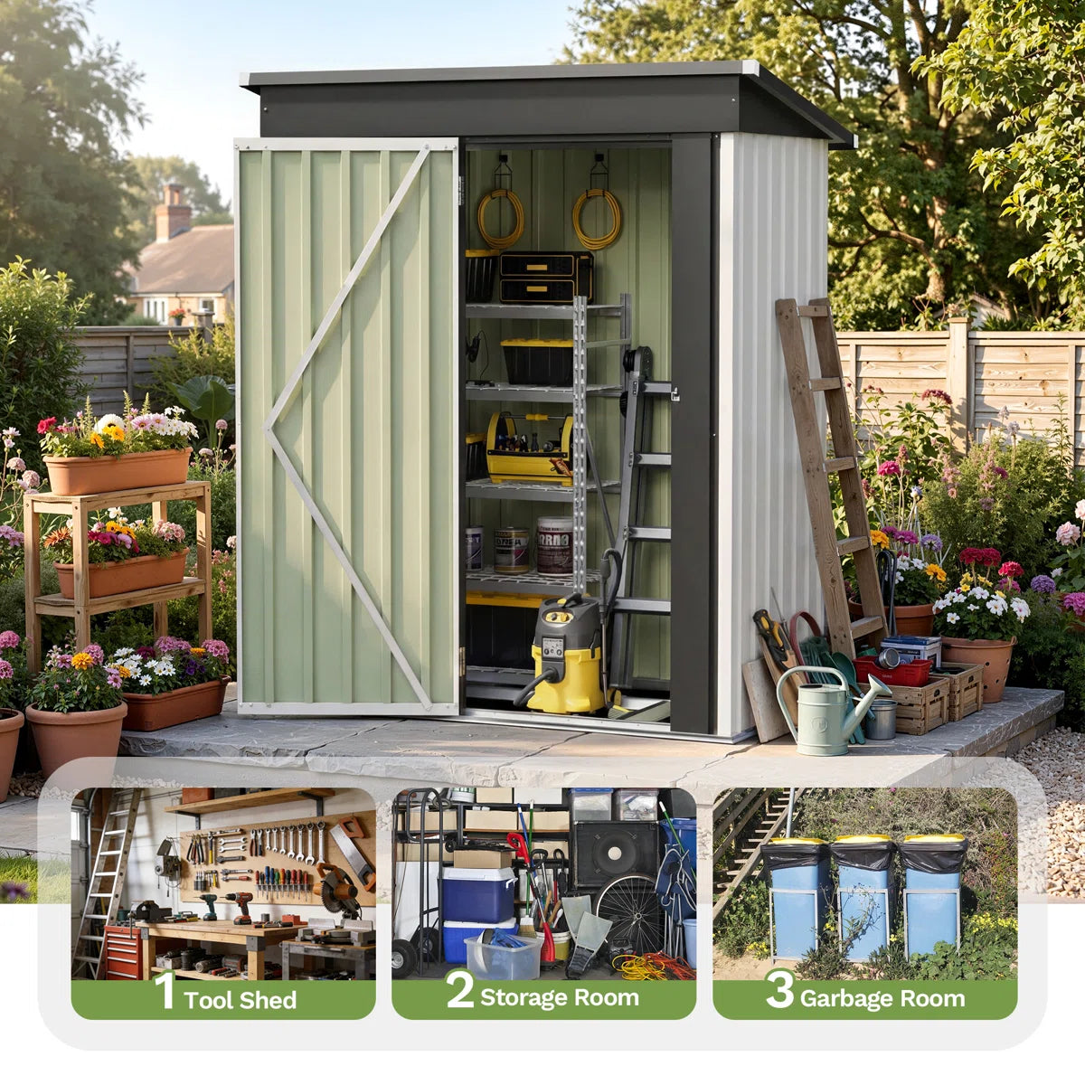 Patiowell 5x3 Metal Shed with Floor Frame, White