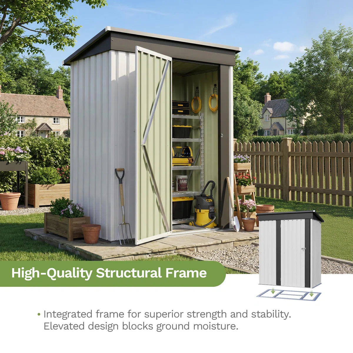 Patiowell 5x3 Metal Shed with Floor Frame, White