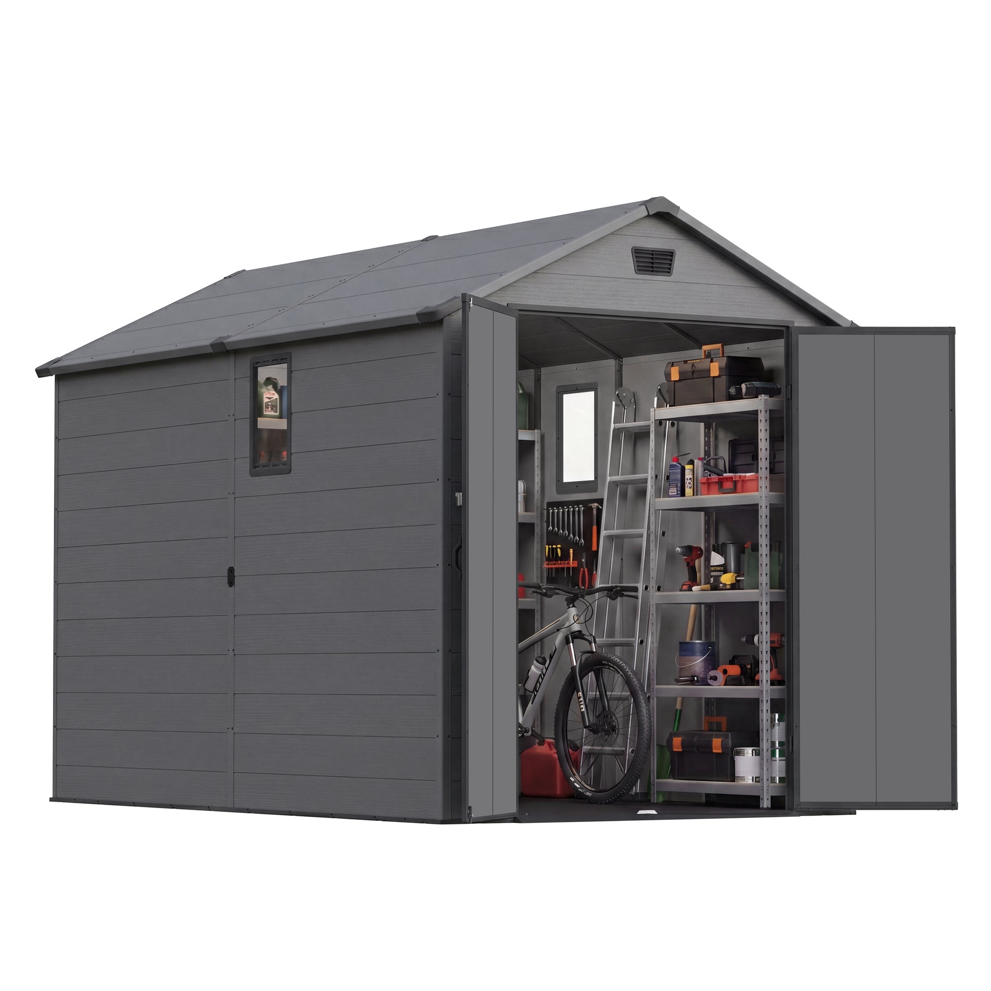 Patiowell 6x10 Plastic Shed with Window, Vent & Sloped Roof, Dark Gray