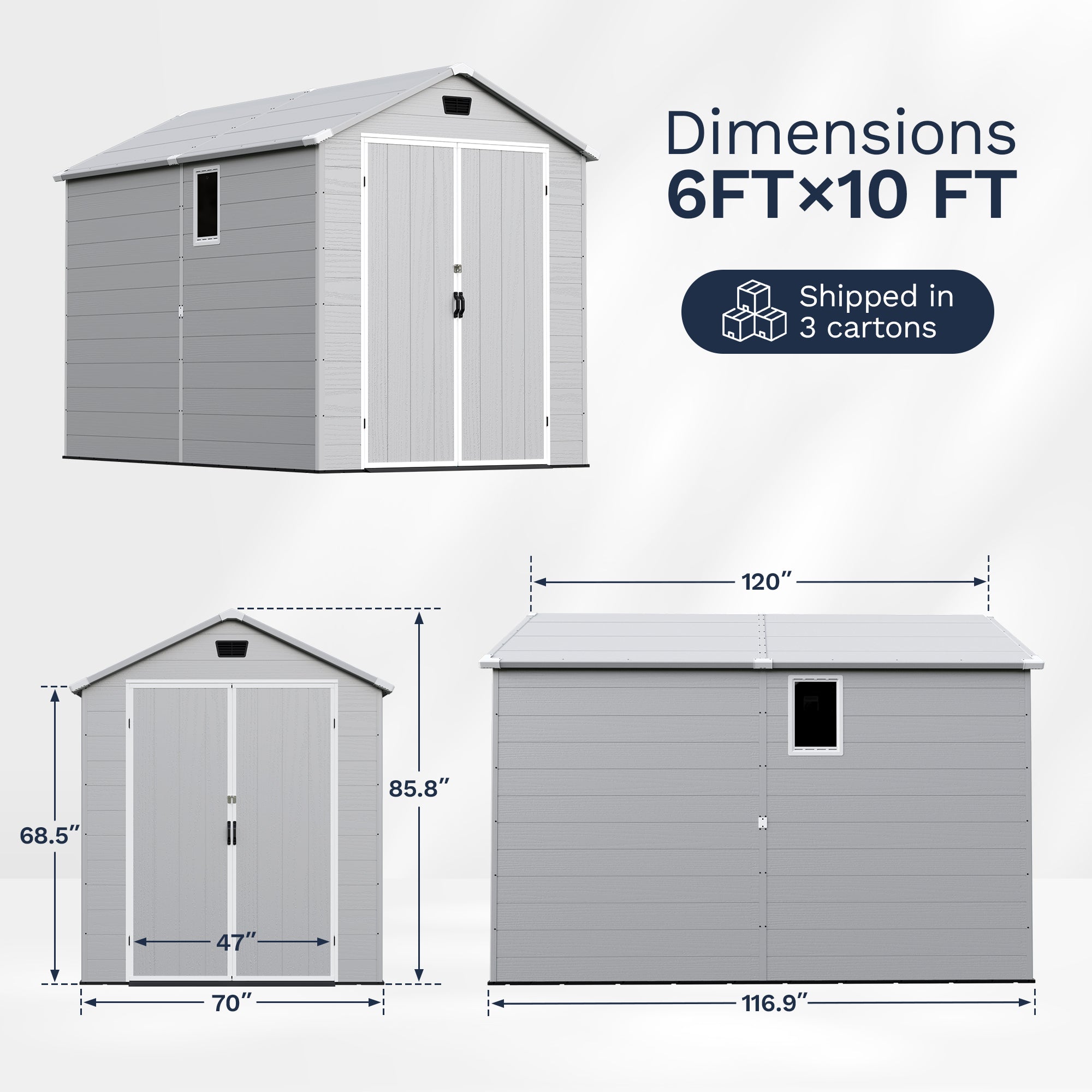 Patiowell 6x10 Plastic Shed with Window, Vent & Sloped Roof, Gray