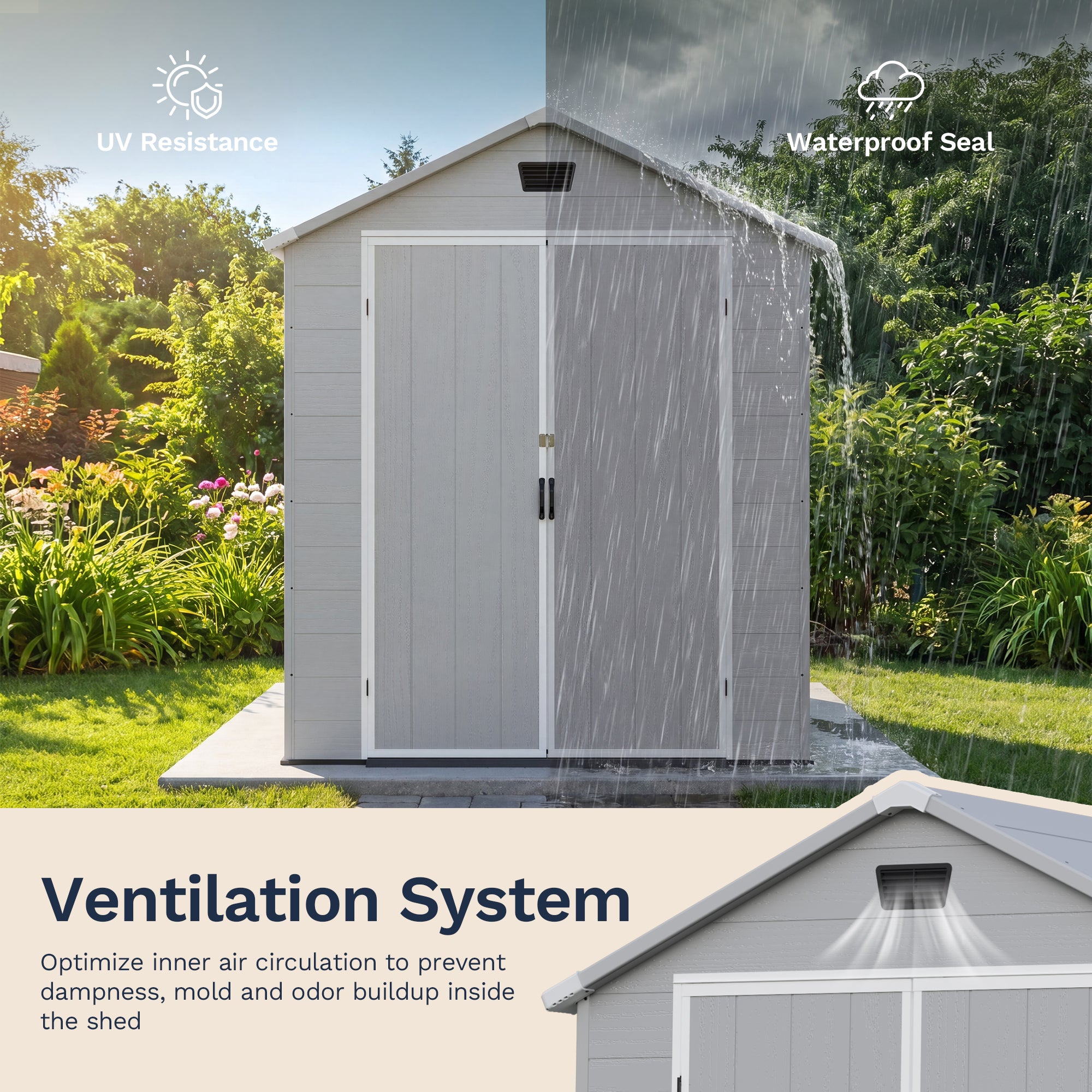 Patiowell 6x10 Plastic Shed with Window, Vent & Sloped Roof, Gray