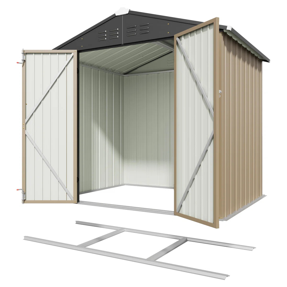 Patiowell 6x4 Metal Shed with Floor Frame, Brown