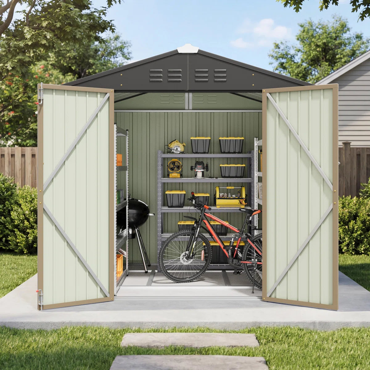 Patiowell 6x4 Metal Shed with Floor Frame, Brown