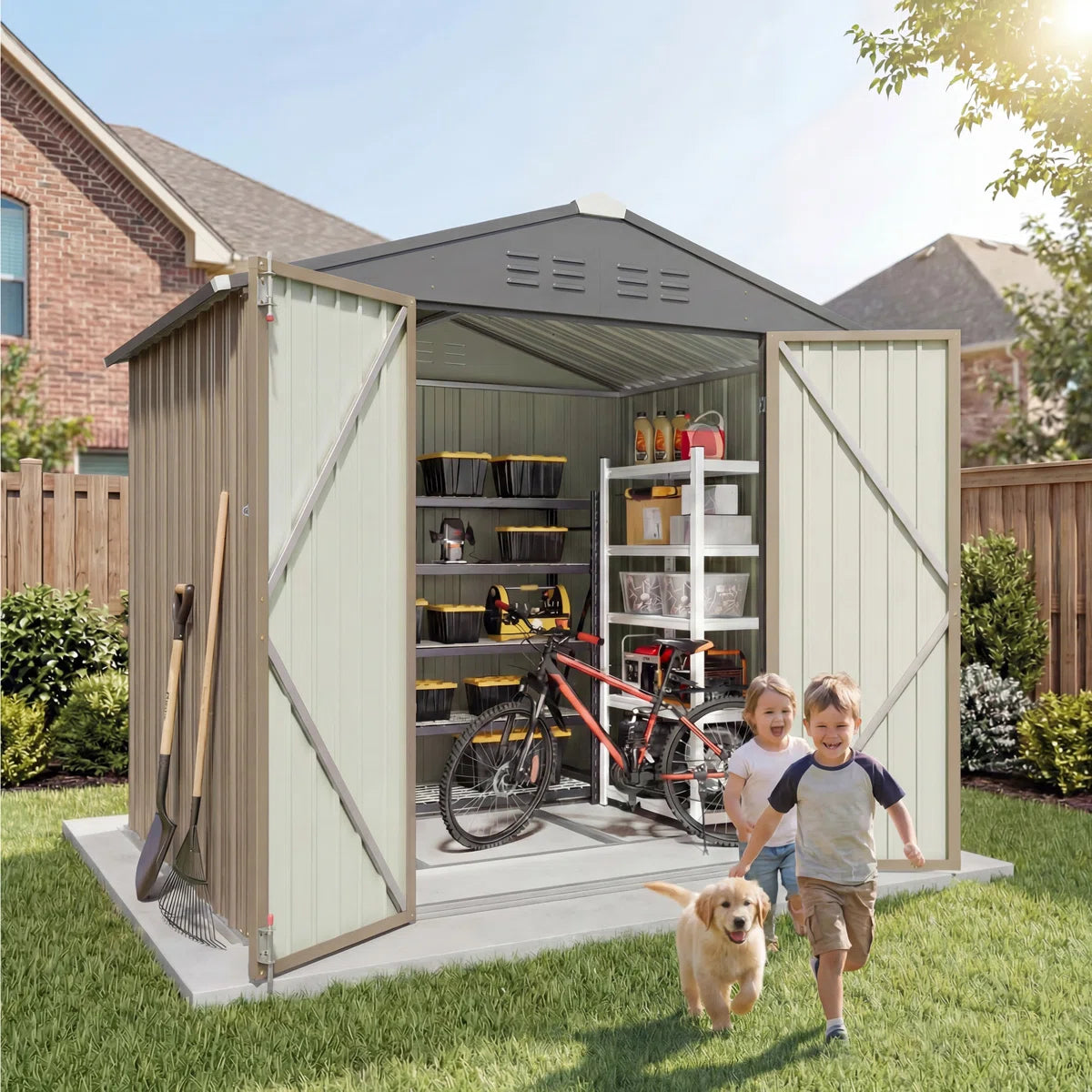 Patiowell 6x4 Metal Shed with Floor Frame, Brown