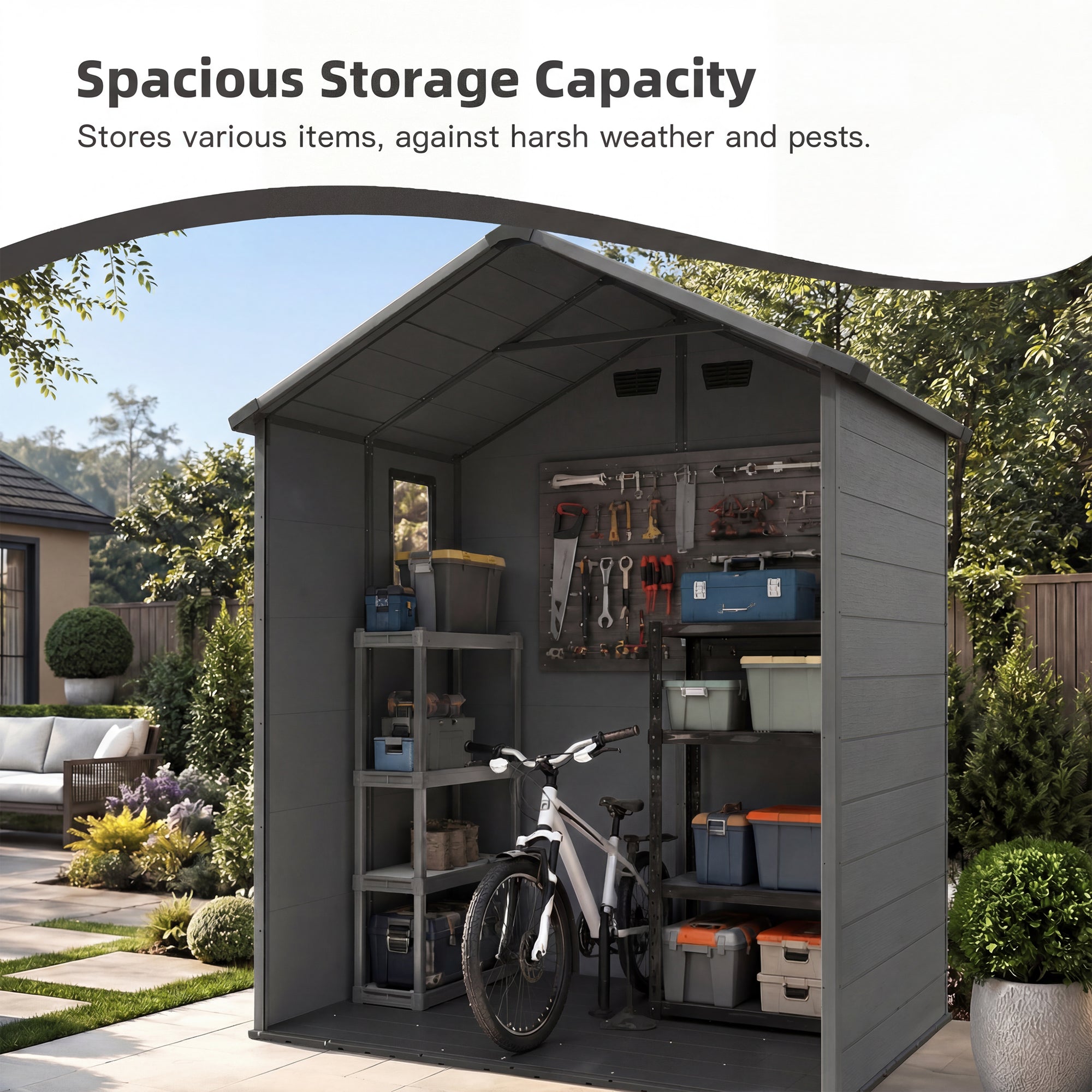 Patiowell 6x4 Plastic Shed with Window, Vent & Sloped Roof, Dark Gray