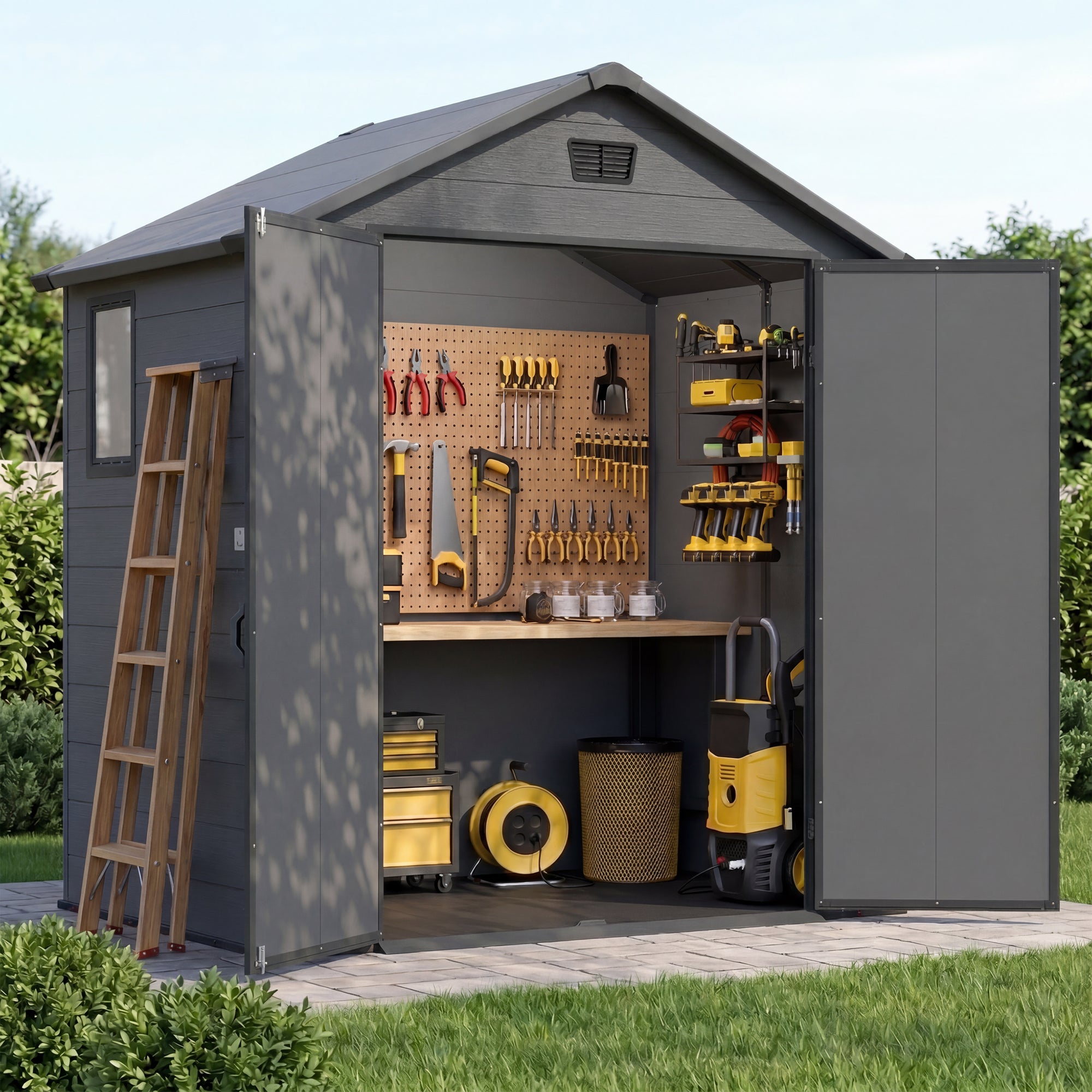 Patiowell 6x4 Plastic Shed with Window, Vent & Sloped Roof, Dark Gray
