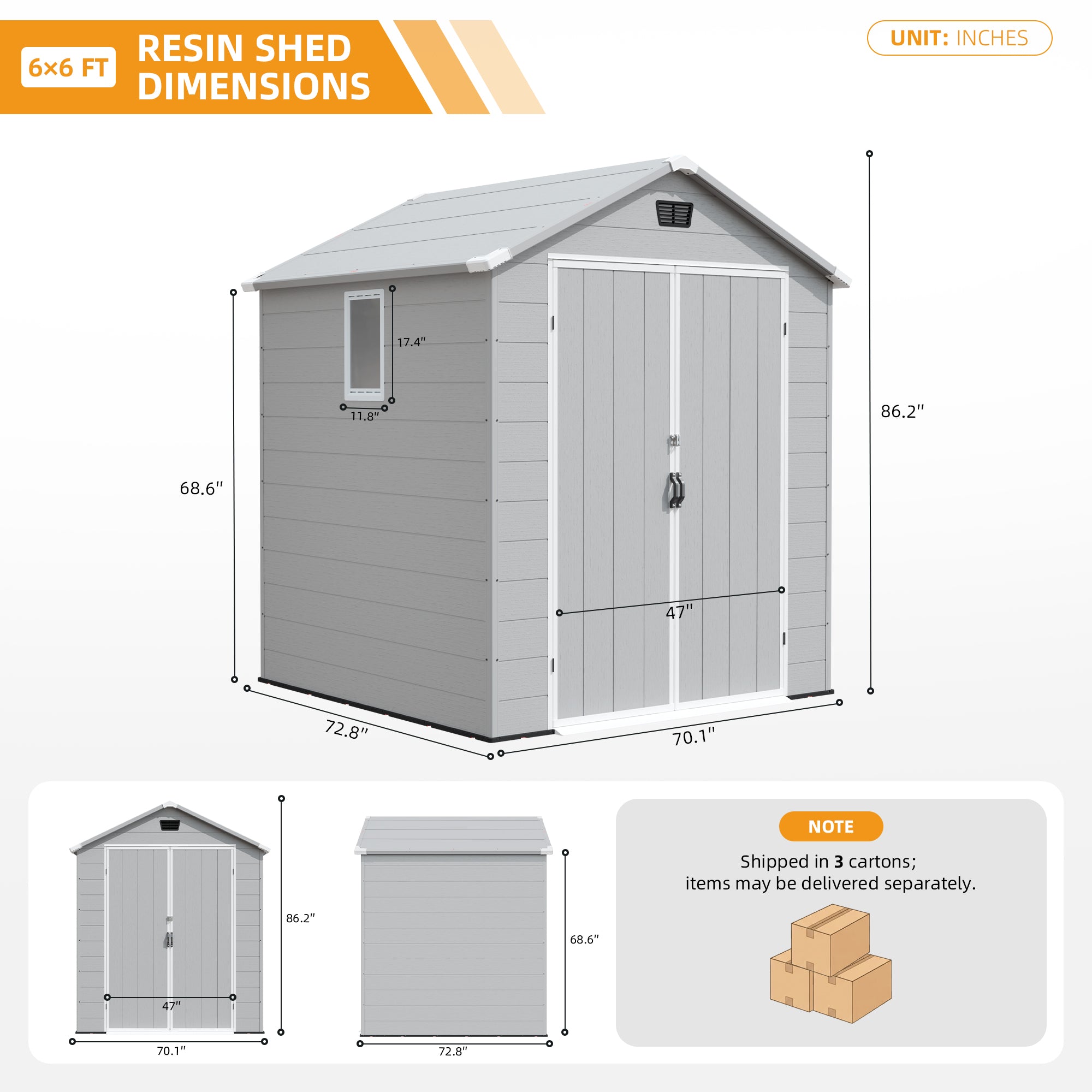 Patiowell 6x6 Plastic Shed with Window, Vent & Sloped Roof, Gray