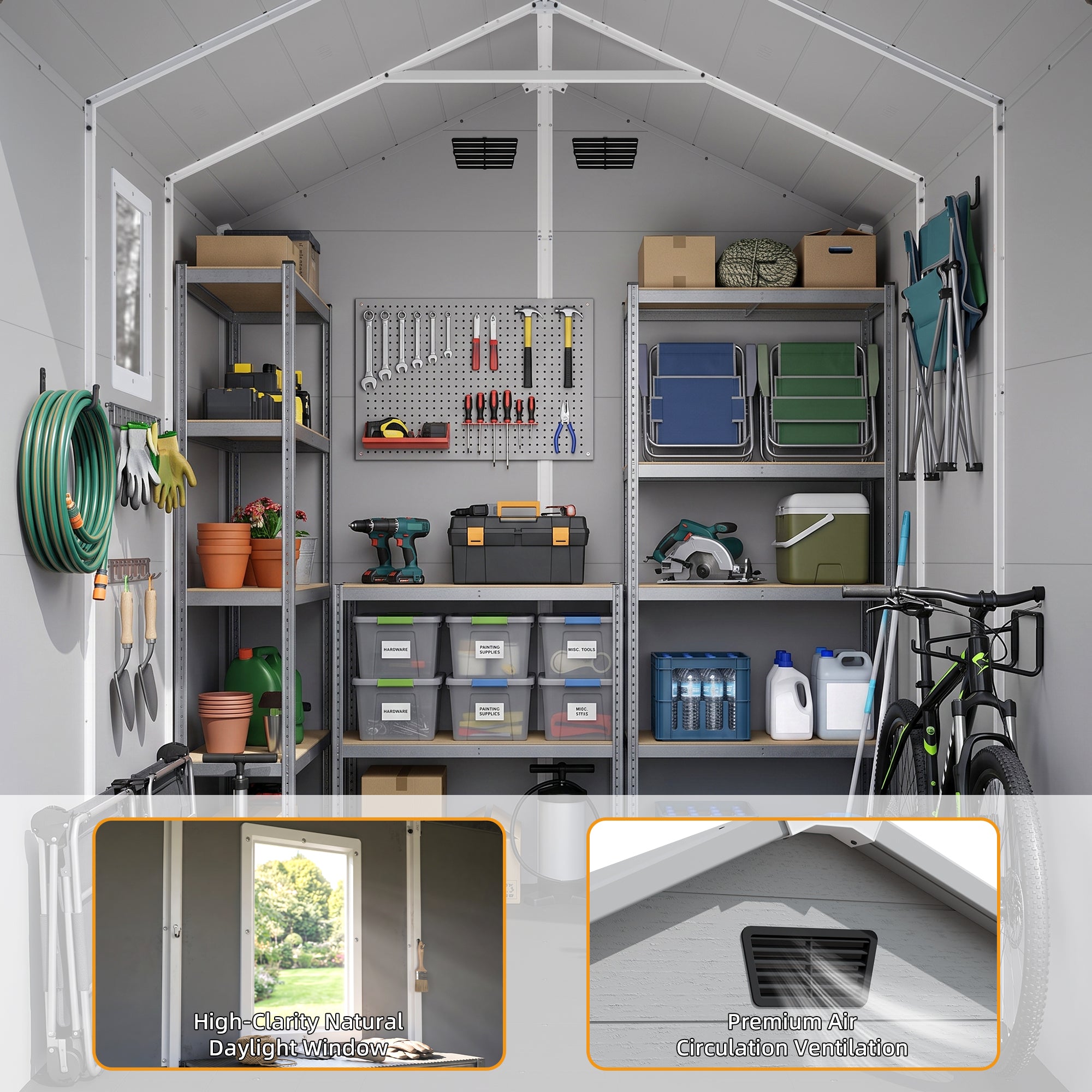 Patiowell 6x6 Plastic Shed with Window, Vent & Sloped Roof, Gray
