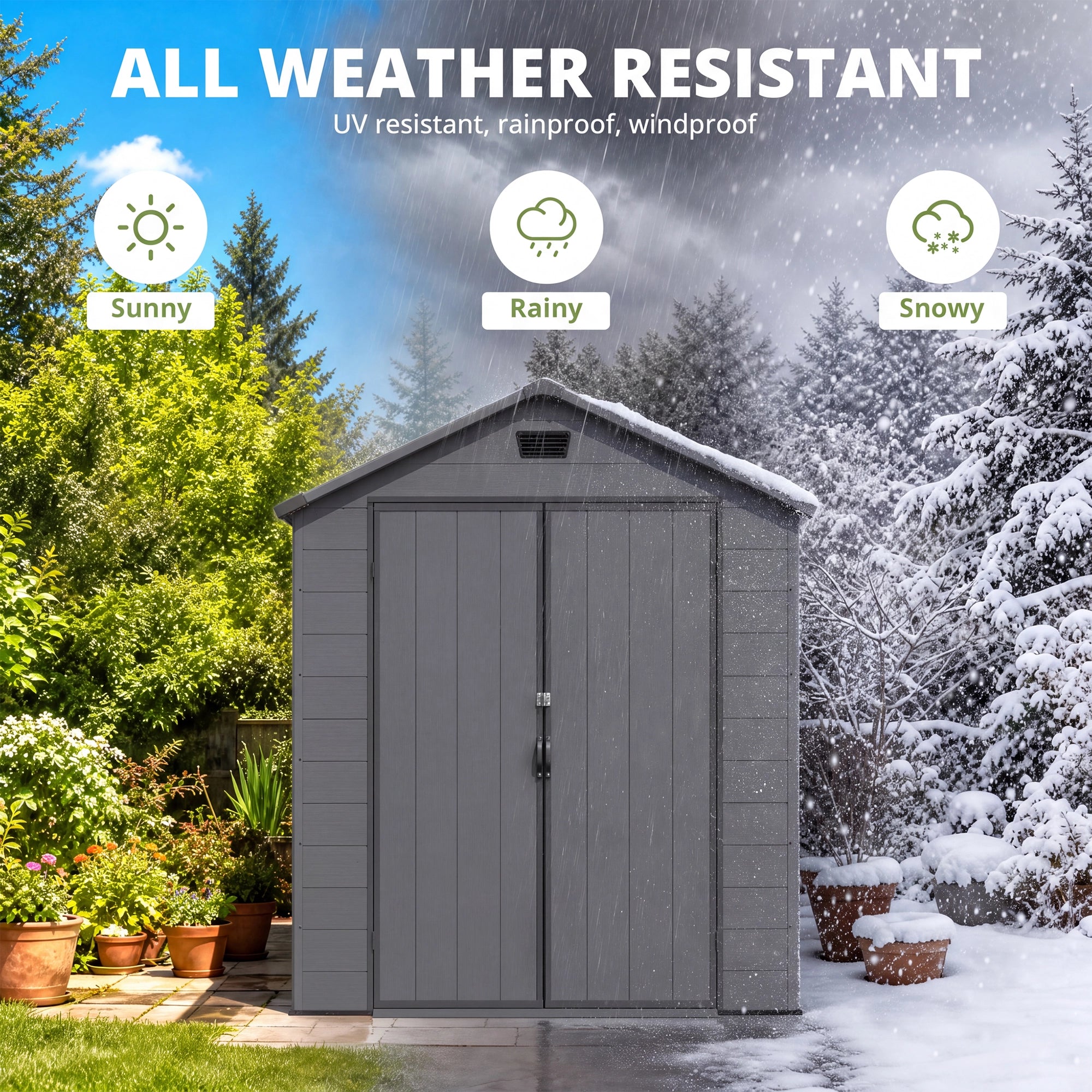 Patiowell 6x8 ft Plastic Shed with Vent, Window & Sloped Roof, Dark Gray