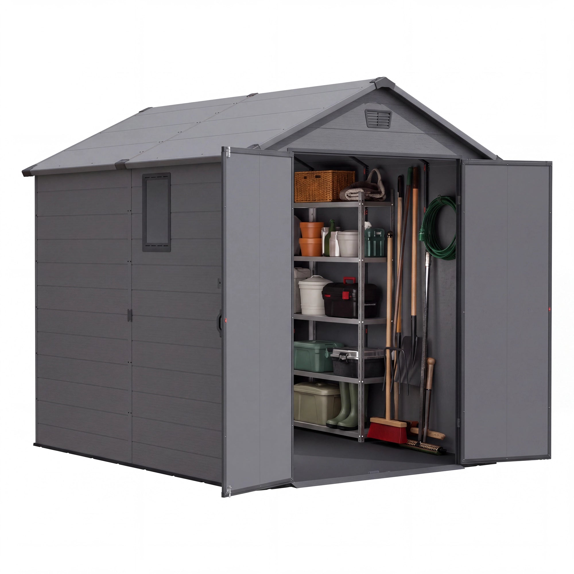 Patiowell 6x8 ft Plastic Shed with Vent, Window & Sloped Roof, Dark Gray