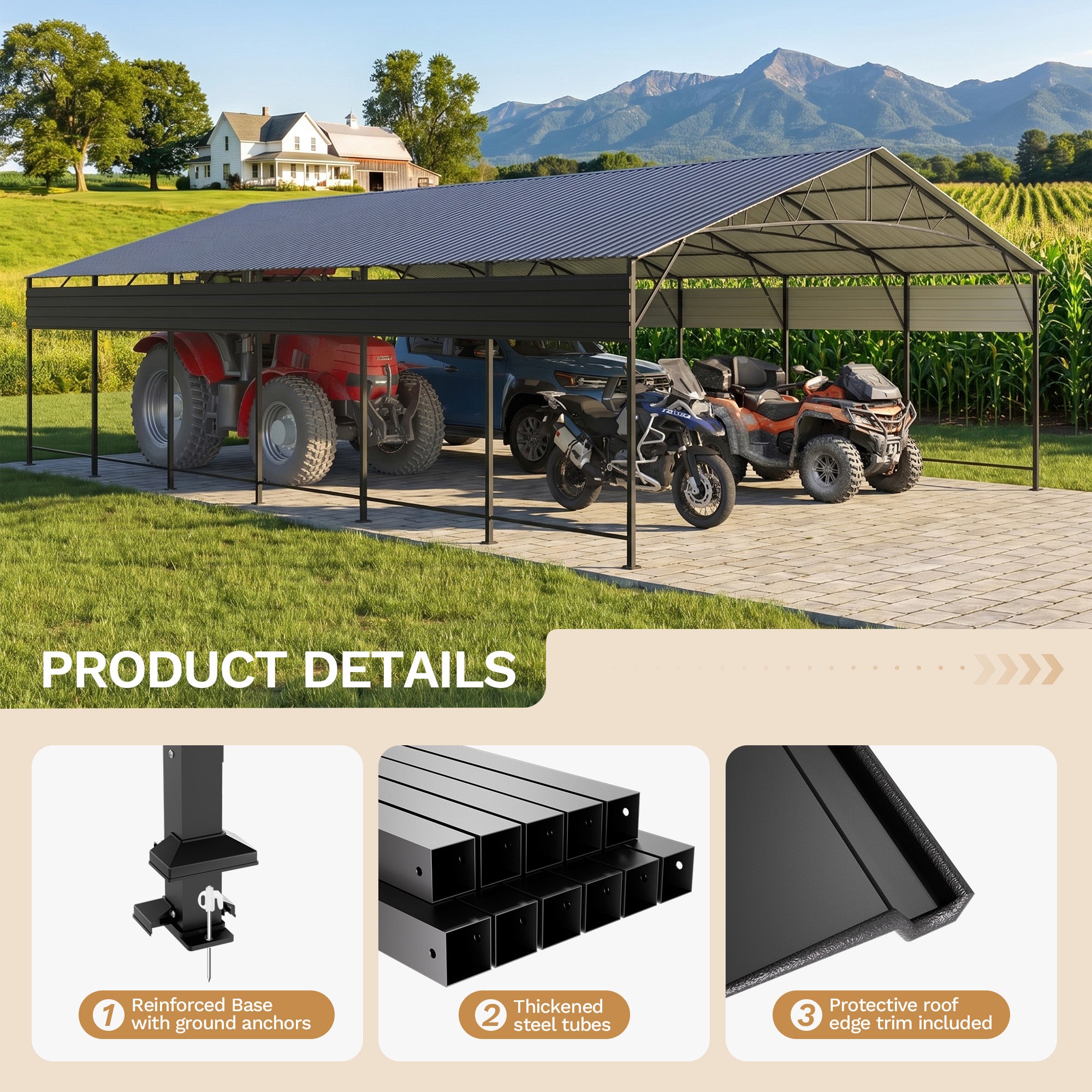 Patiowell 20x30 ft Outdoor Metal Carport, Black