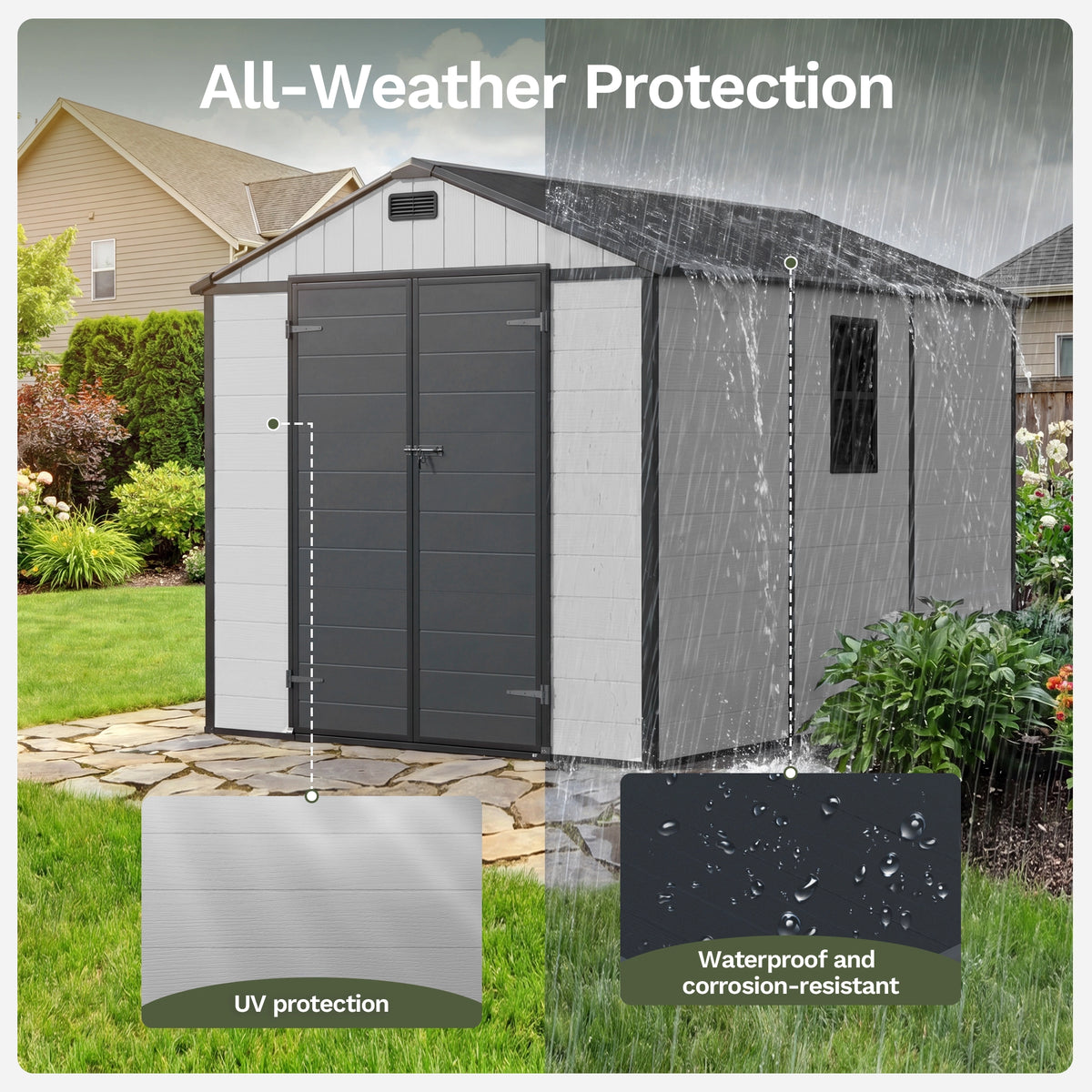 Patiowell 8x10 Plastic Storage Shed with Window and Lockable Door, Gray