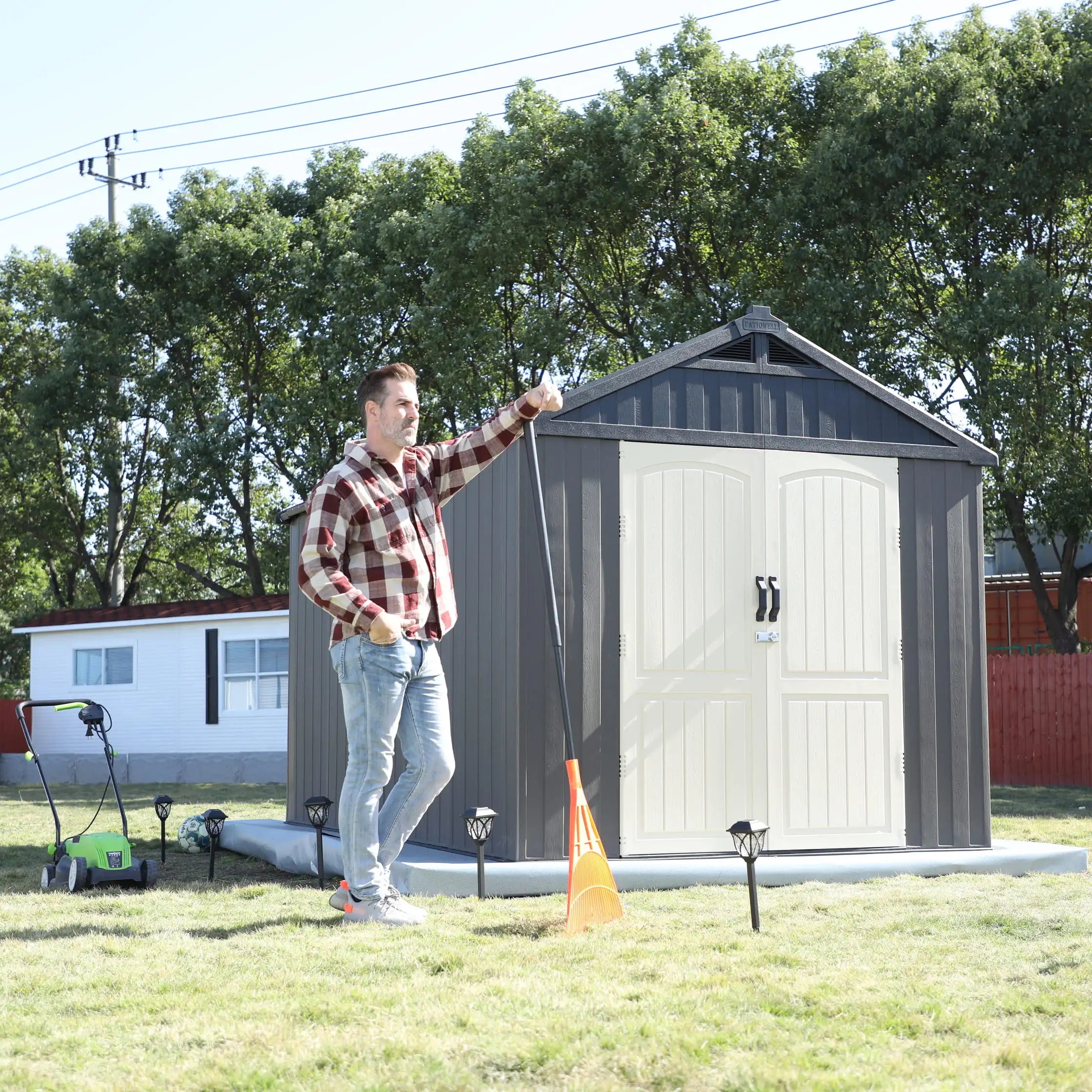 Patiowell Kick-it 8x12 Plastic Storage Shed with Floor, Gray White