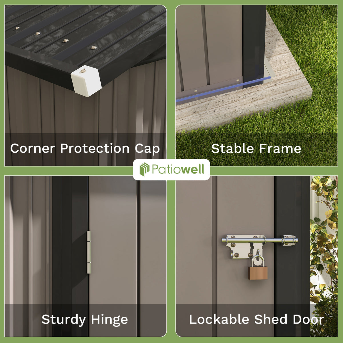 Patiowell 8x6 Metal Shed with Peak Roof (Brown)