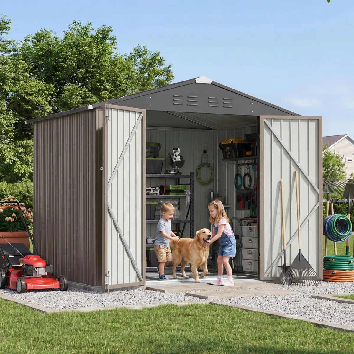 Patiowell 8x6 Metal Shed with Floor Frame, Brown