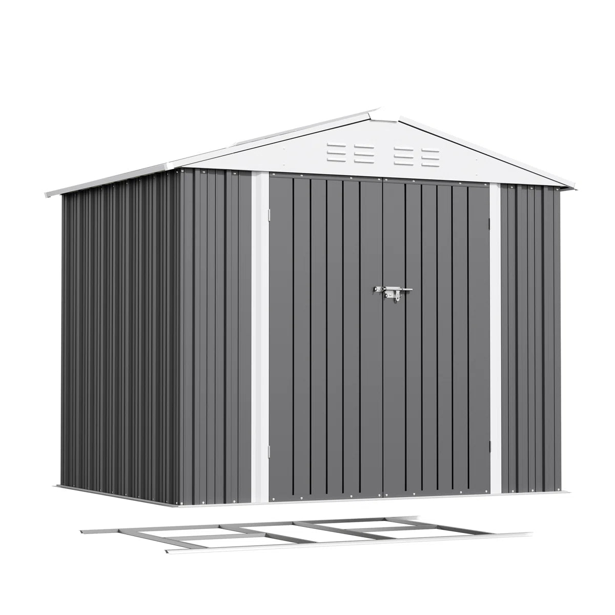 Patiowell 8x6 Metal Shed with Floor Frame, Gray