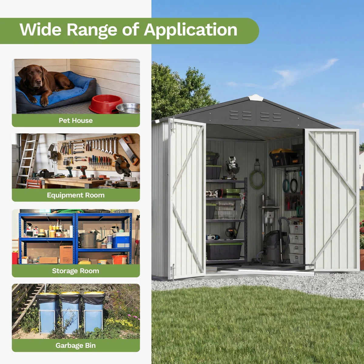 Patiowell 8x6 Metal Shed with Floor Frame, White