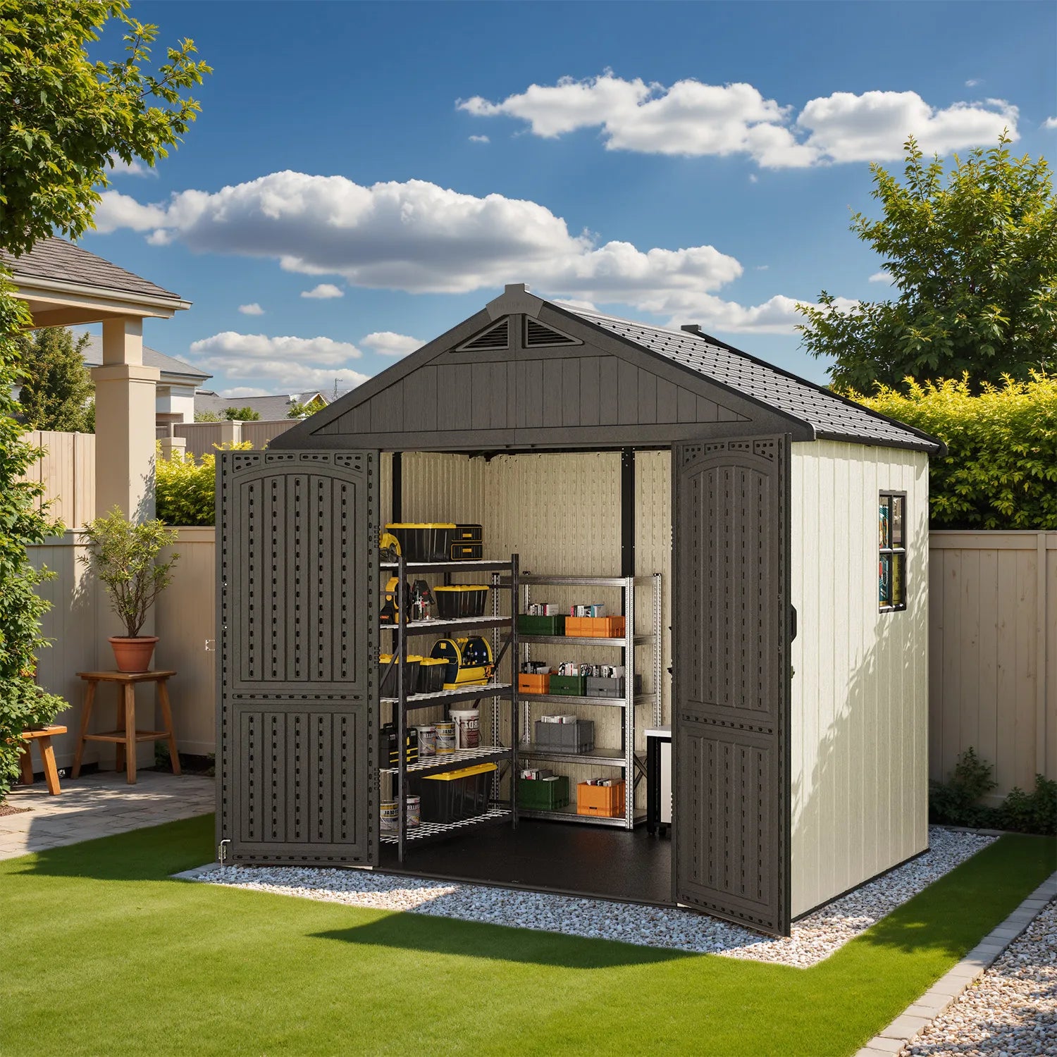 Patiowell_kick-it_8x6_plastic_shed_detail
color:Gray White|Size:8x6