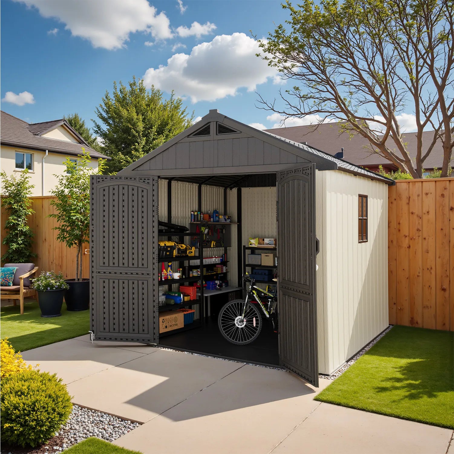 Patiowell_kick-it_8x8_plastic_shed_detail
color:Gray White|Size:8x8