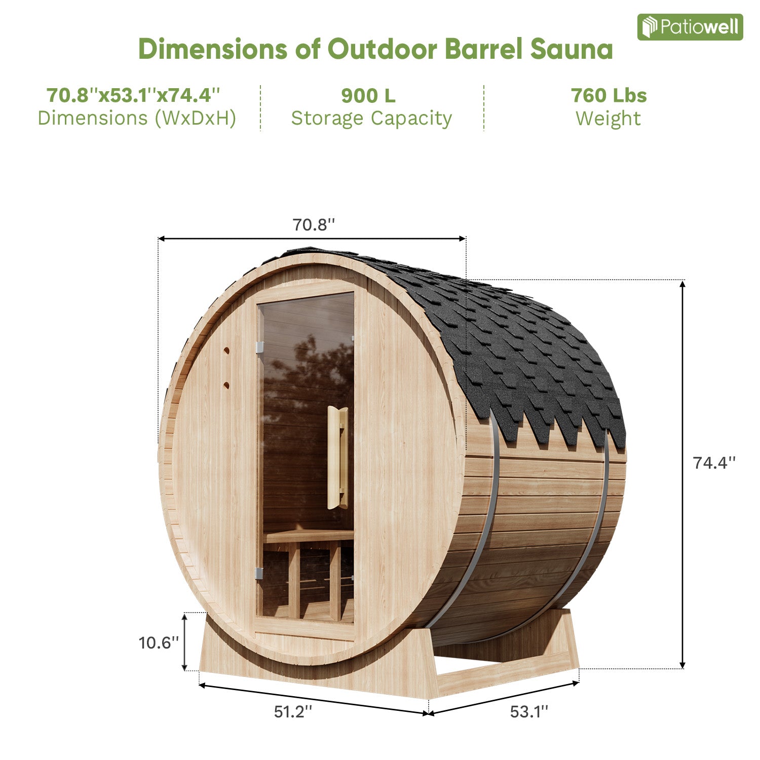 Patiowell_Outdoor_Barrel_Sauna dimensions