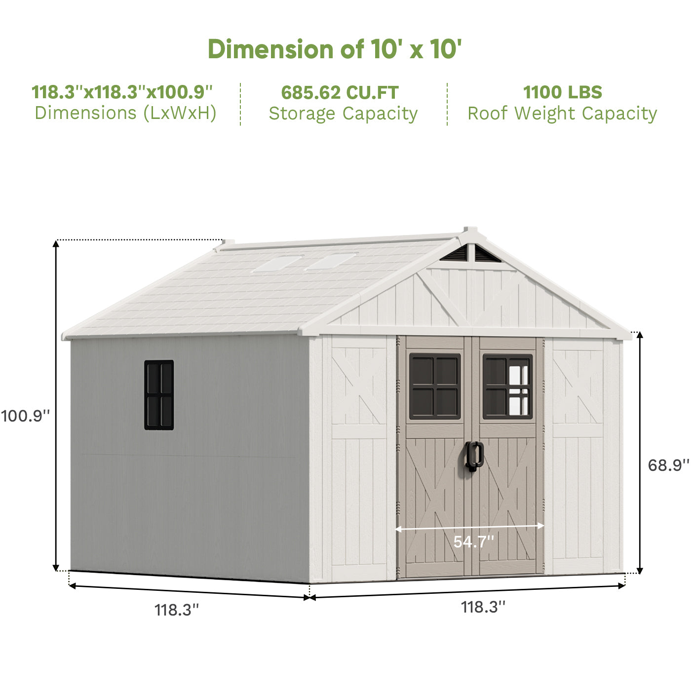 Patiowell 10x10ft Resin Storage Shed-4
Size:10x10