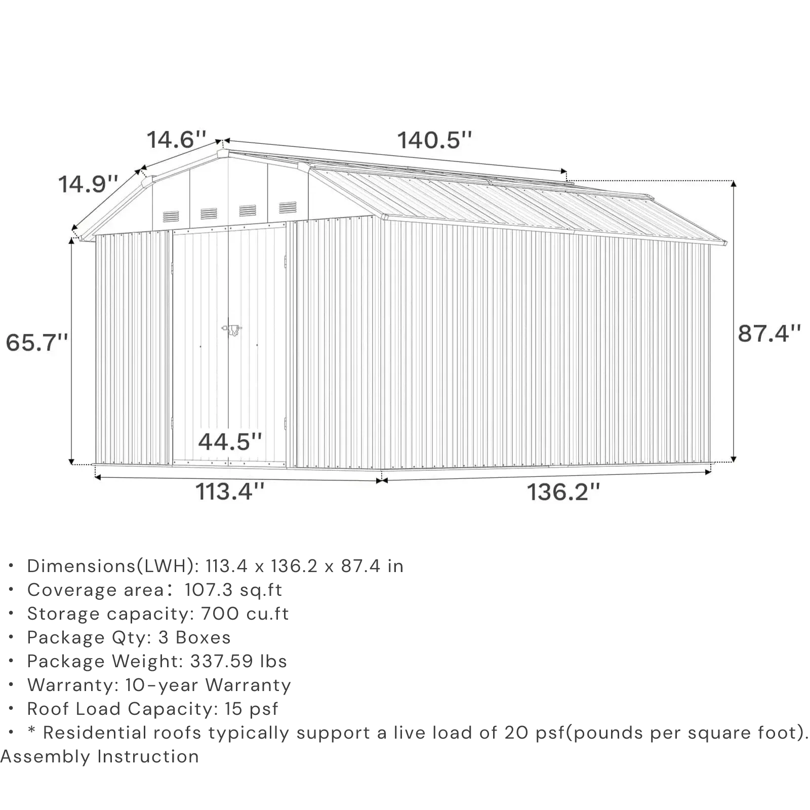 Patiowell 10x12 Barn Style Metal Shed with Gambrel Roof