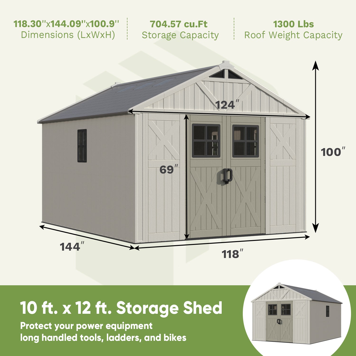 Patiowell 10x12ft Resin Storage Shed-6 Size:10x12