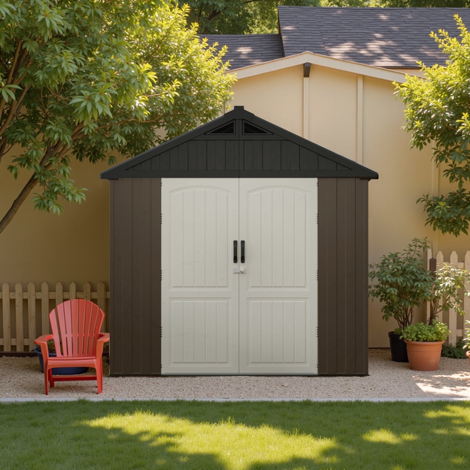 Patiowell 8x12 Kick-it Plastic Storage Shed with Floor, Brown