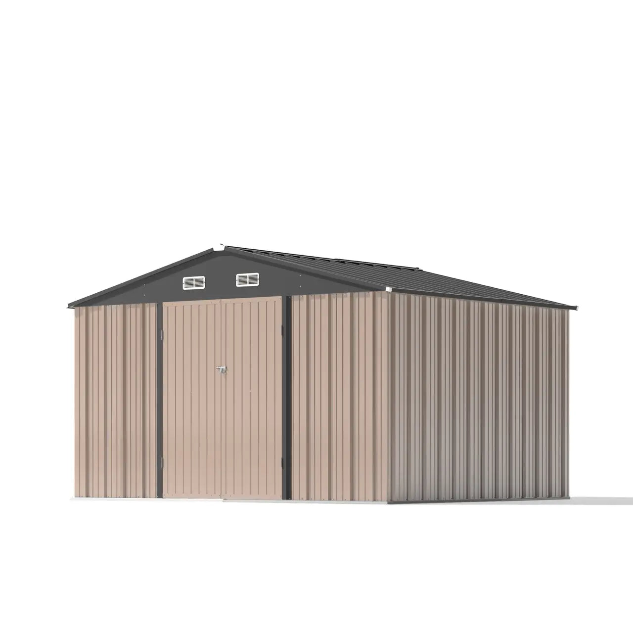 patiowell 10x8 metal storage shed in khaki color color:Khaki|style:without floor base,With Floor Base